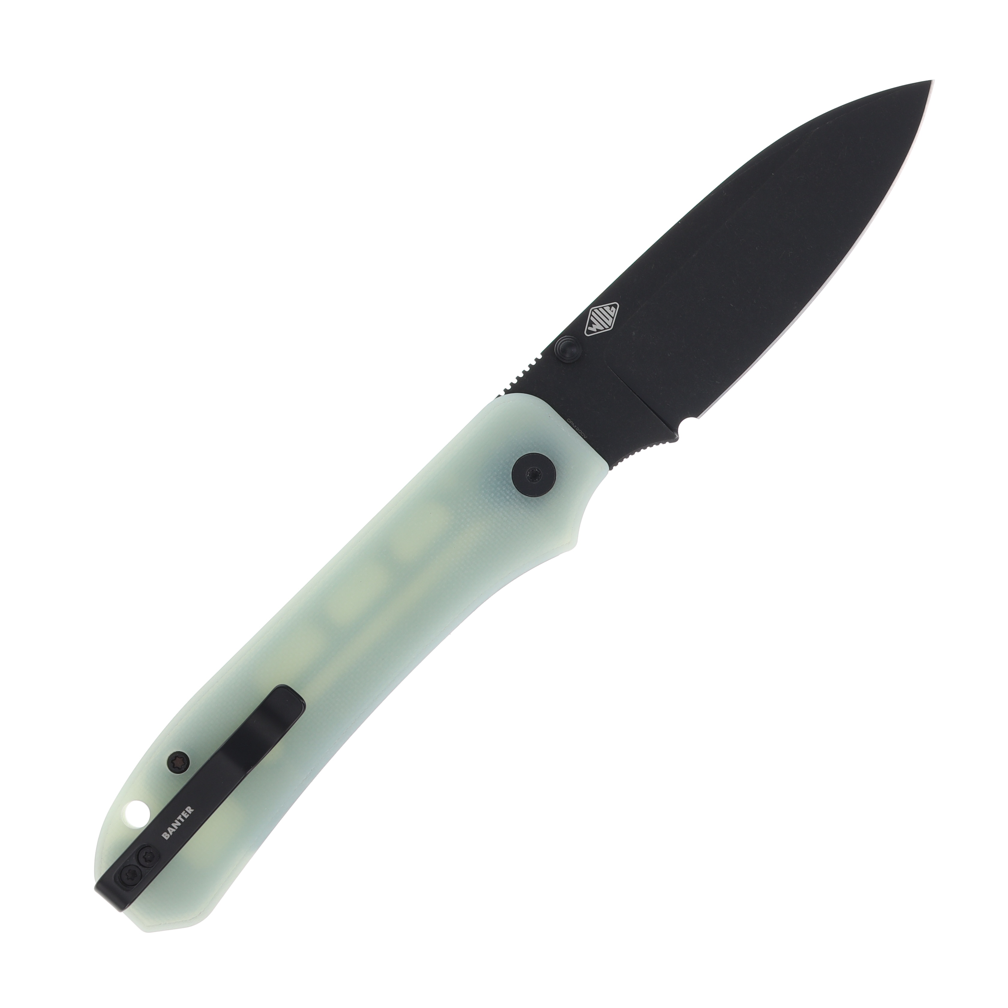 WE Knife Big Banter Linerlock Folding Knife Black Stonewash Drop Point/Natural Jade G-10 WE21045-3 View 2