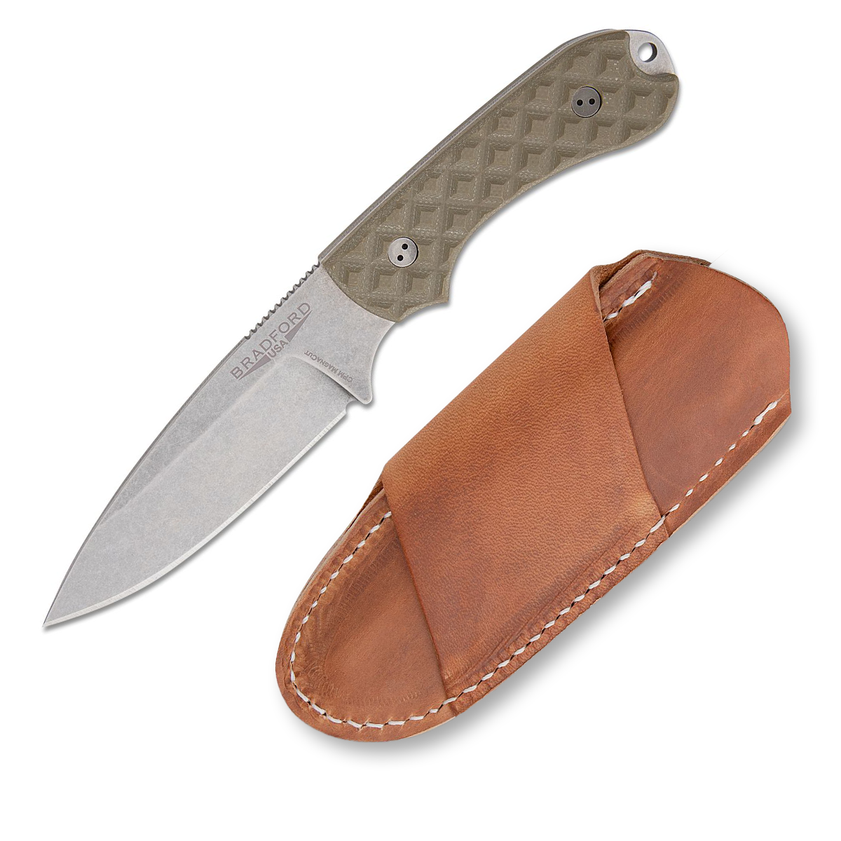 Bradford Guardian 3.2 OD Green 3.5in Plain Stonewash Drop Point BRAD2627 View 1