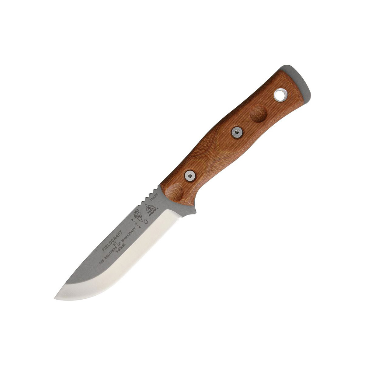 TOPS Brothers of Bushcraft Fixed Blade Knife Black 1095 Drop Point/Tan Canvas Micarta TPBROS-154-TC View 1
