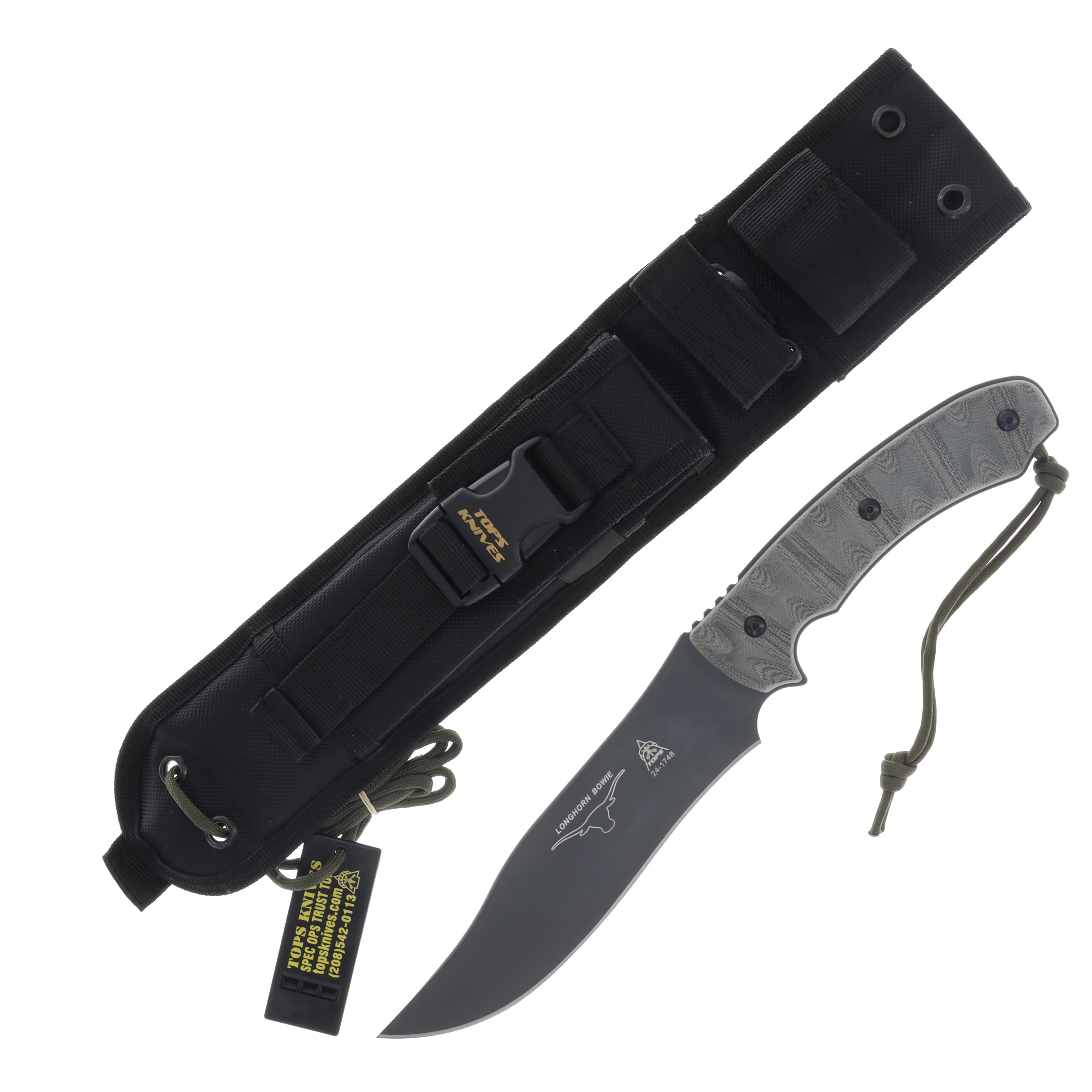 TOPS Knives Longhorn Bowie Black Cavas Micarta RMT 6.75in Sniper Gray Blade TPLONGB-06 View 1