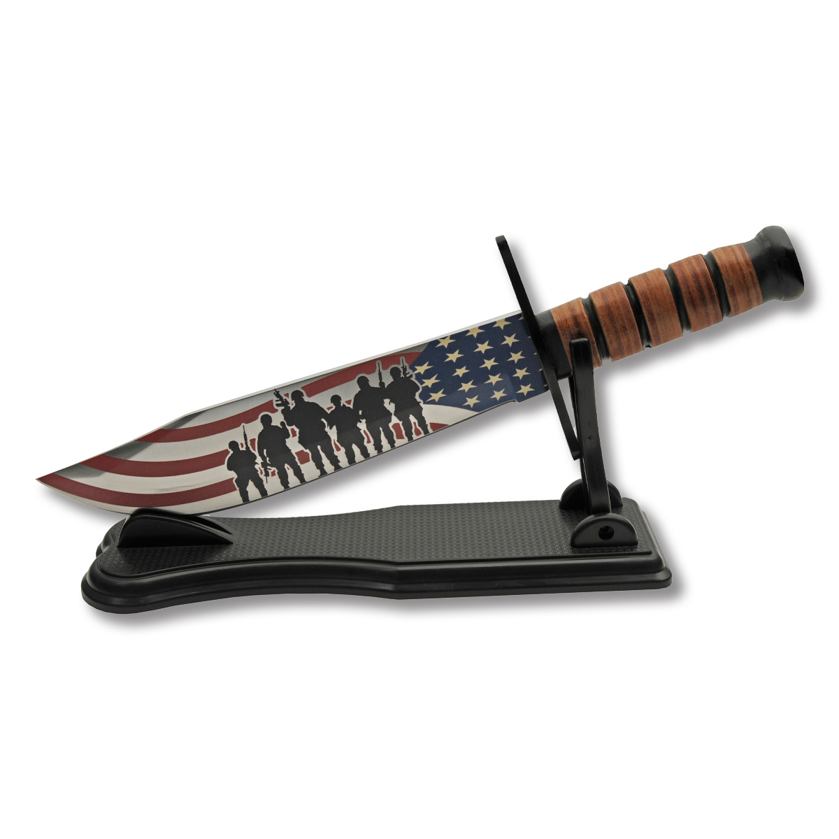 Szco Flag and Soldiers Bowie Leather 9.25 Inch Plain Multi Clip Point 211573 View 7
