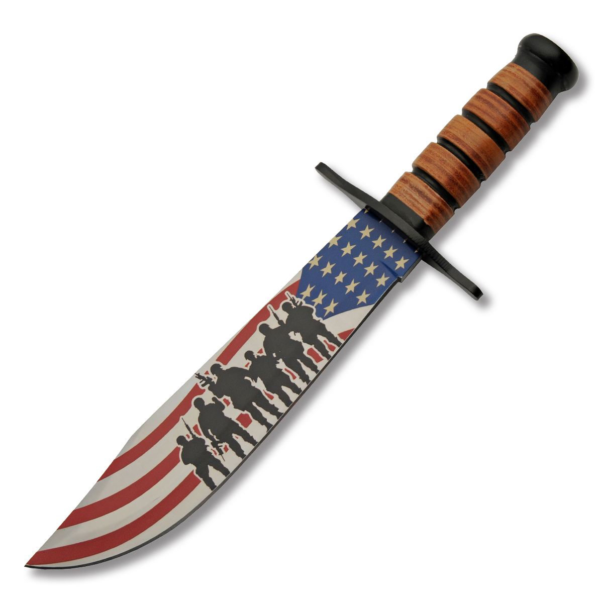 Szco Flag and Soldiers Bowie Leather 9.25 Inch Plain Multi Clip Point 211573 View 3