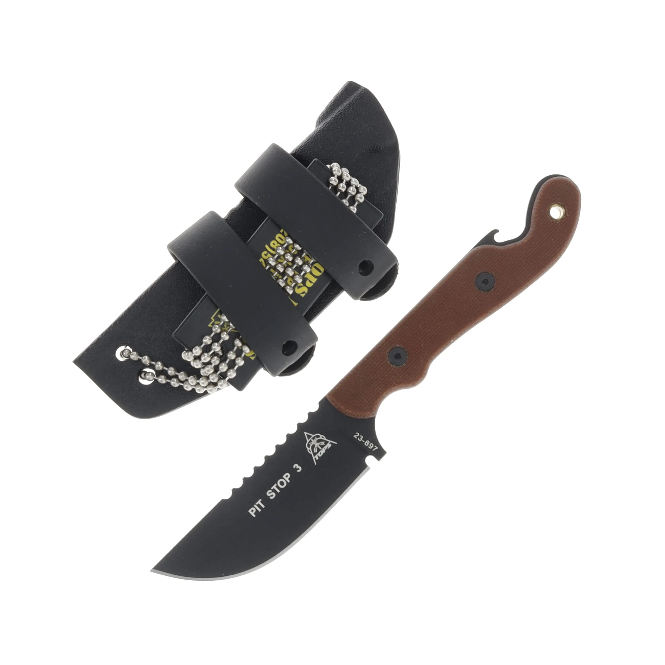 TOPS Pit Stop 3 Fixed Blade Knife Plain Drop Point Tan Canvas Micarata TPPSK01 View 2
