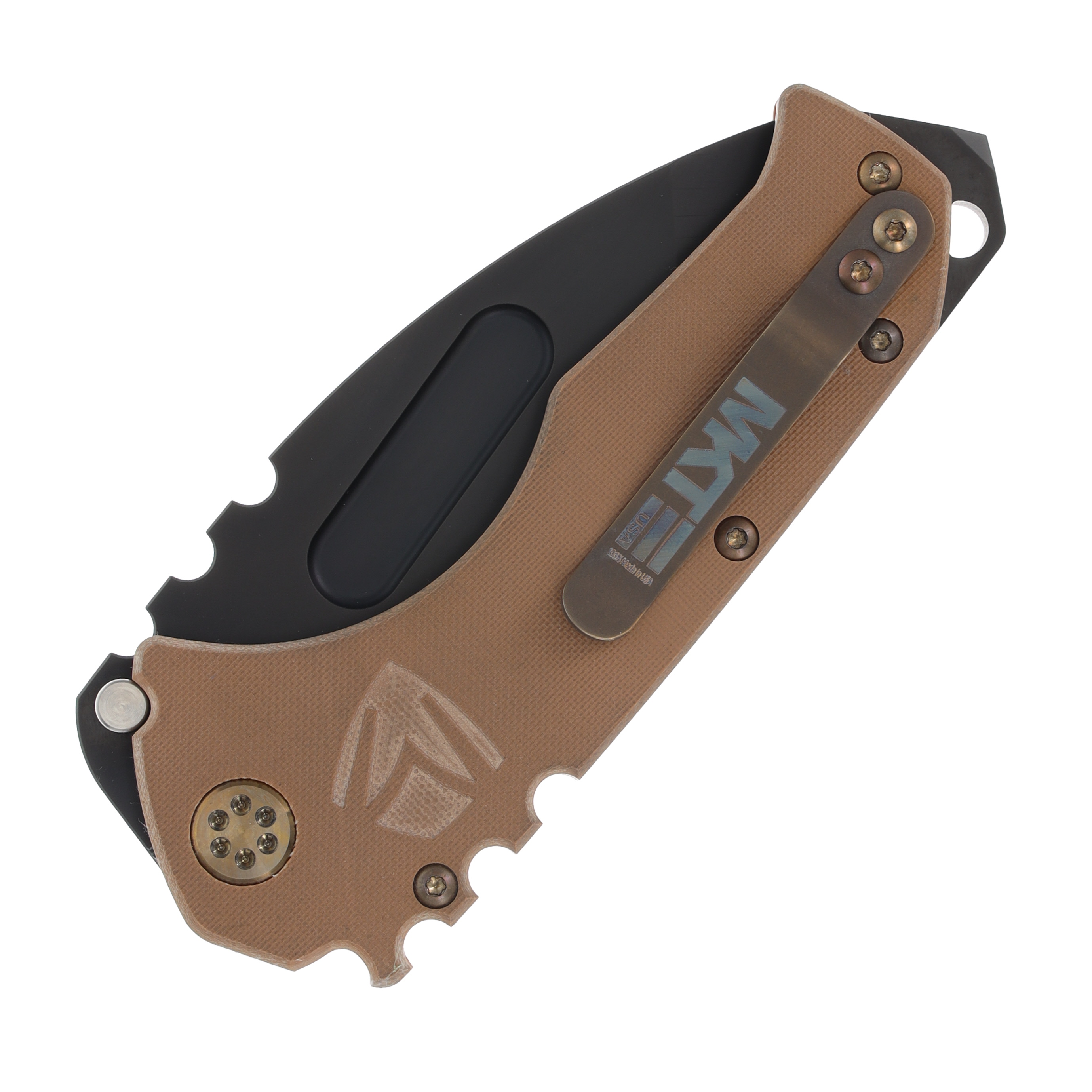 Medford Praetorian Scout Folding Knife PVD Tanto D2/Coyote G-10 with Bronze Hardware MKM30DPT-0909-T1C1-BP View 6