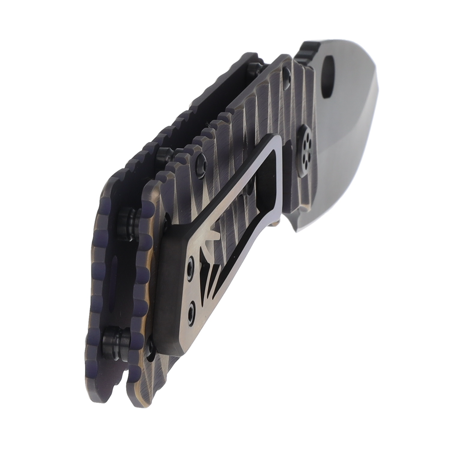 Medford TFF-1 Folding Knife PVD Drop Point/Tumbled Violet with Bronze Hardware MK014SPQ-38A3-TPCP-Q4 View 2