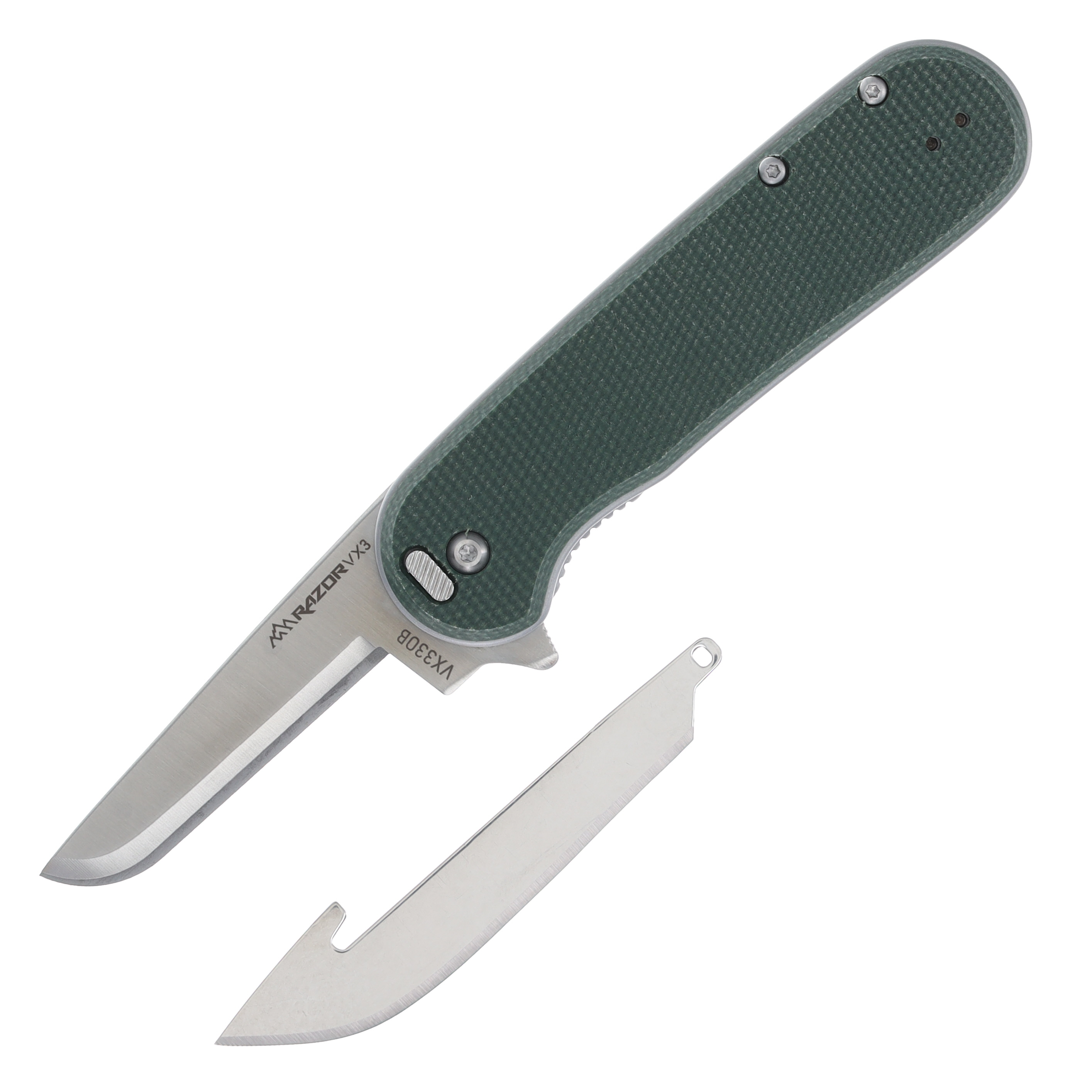 Outdoor Edge VX3 Spring-Assisted, Replaceable Blade Folding Knife (Green Micarta) OEVX330BC View 5