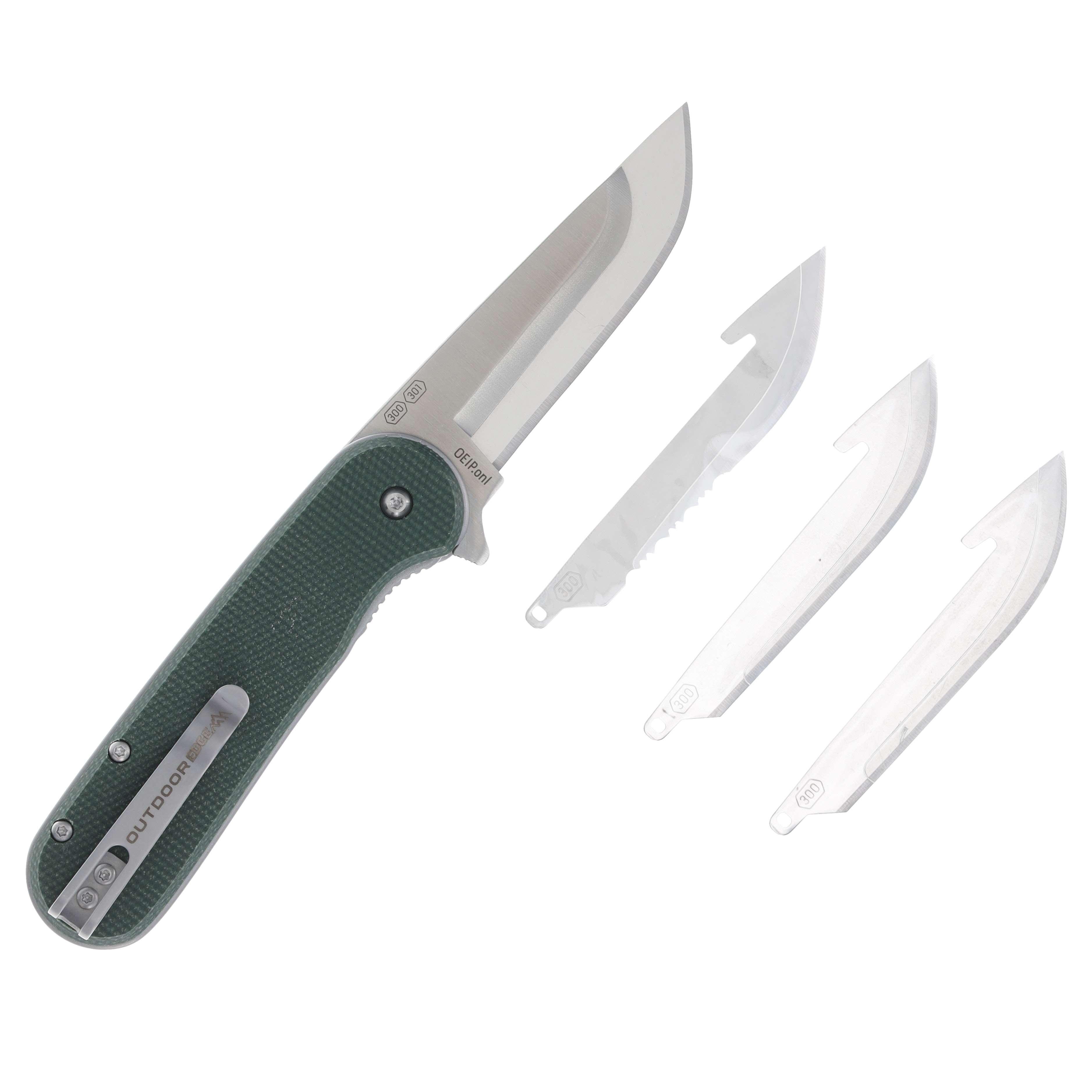 Outdoor Edge VX3 Spring-Assisted, Replaceable Blade Folding Knife (Green Micarta) OEVX330BC View 2
