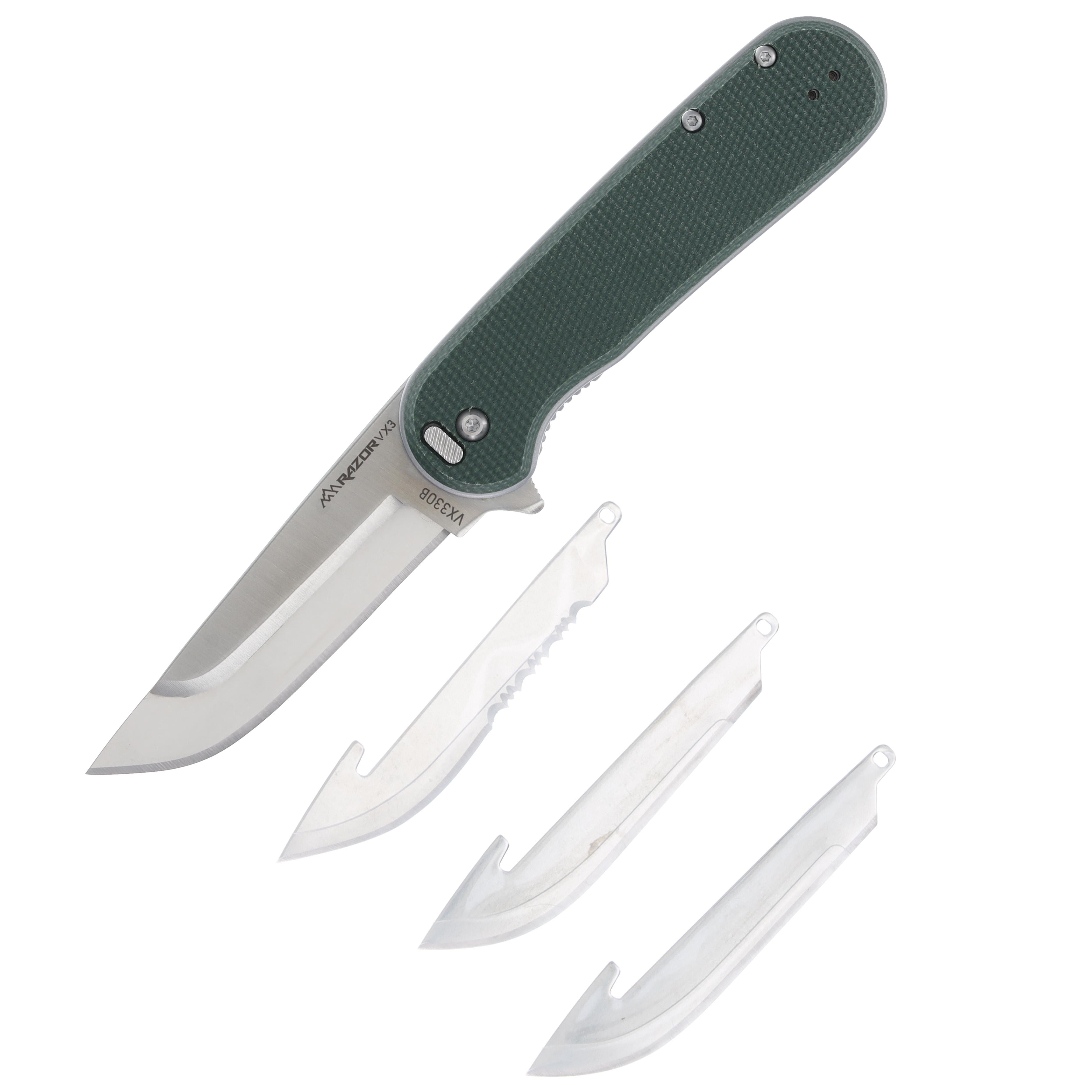 Outdoor Edge VX3 Spring-Assisted, Replaceable Blade Folding Knife (Green Micarta) OEVX330BC View 1