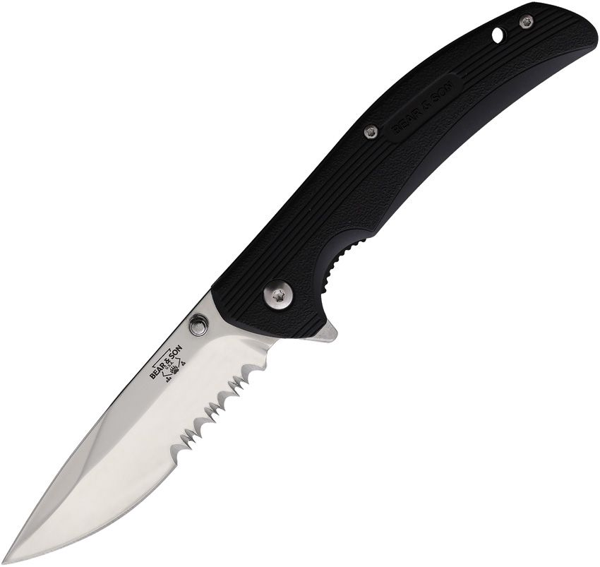 Bear & Son Sideliner 3.75 Inch Partially Serrated Silver Drop Point BR778SR View 1