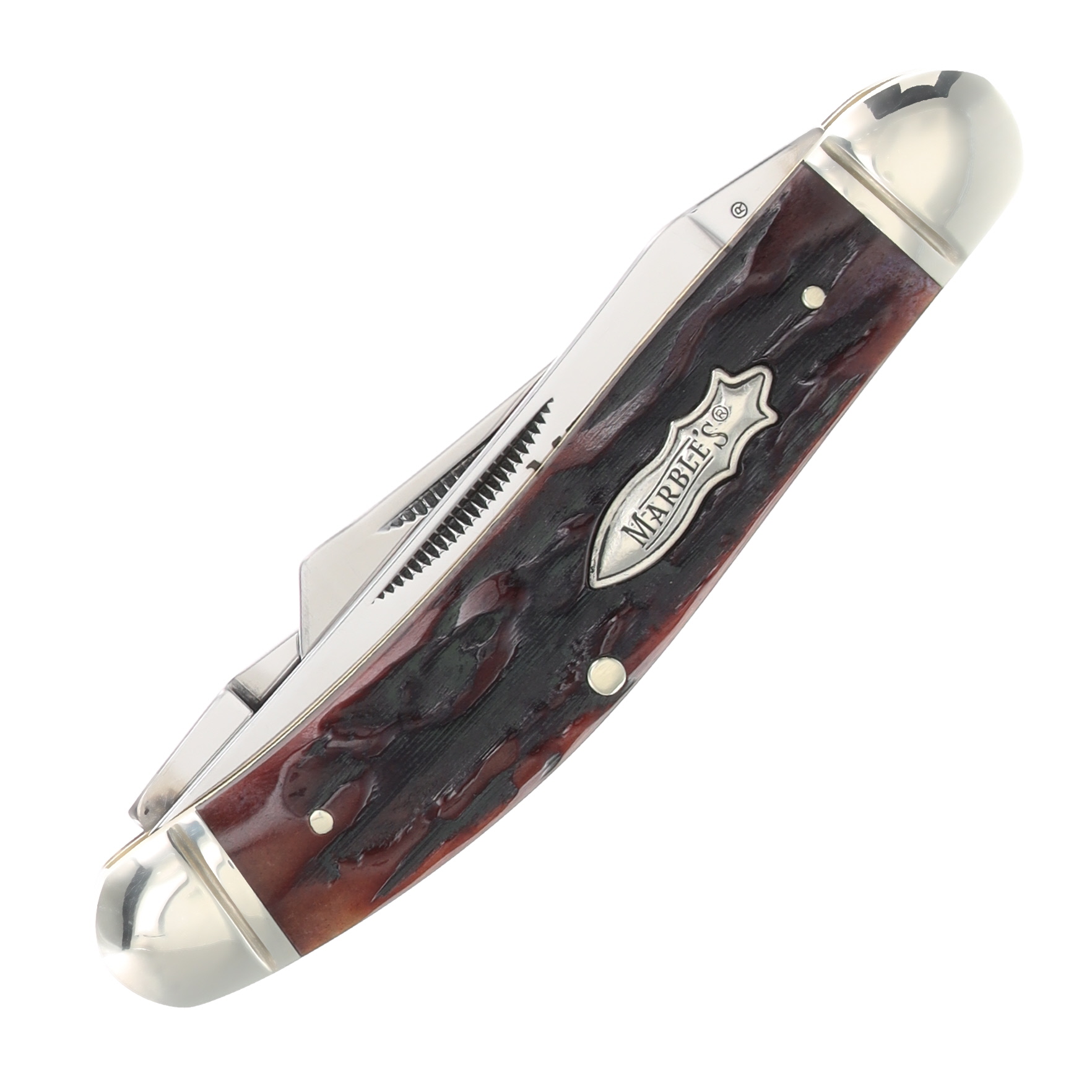 Marble's Brown Stag Bone Sowbelly Folding Knife MR103 View 3