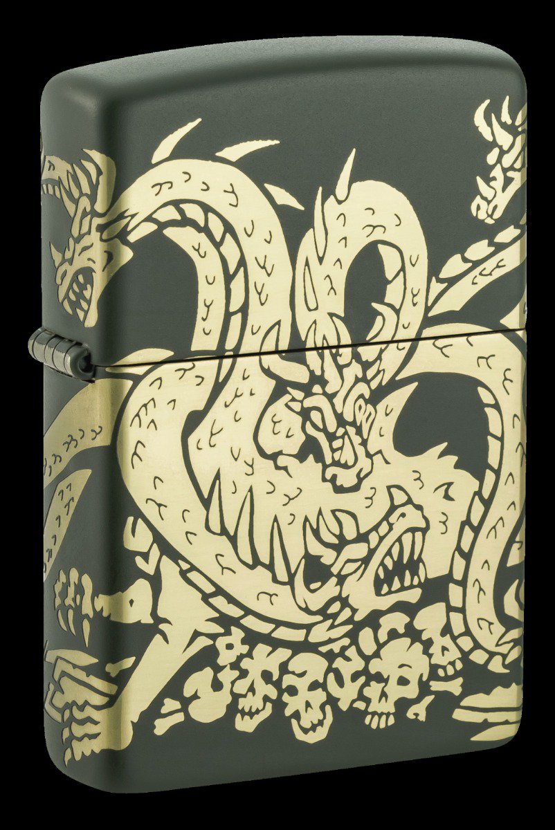 Zippo Lighter Brass Tone Dragon Green Matte ZP48907 View 1
