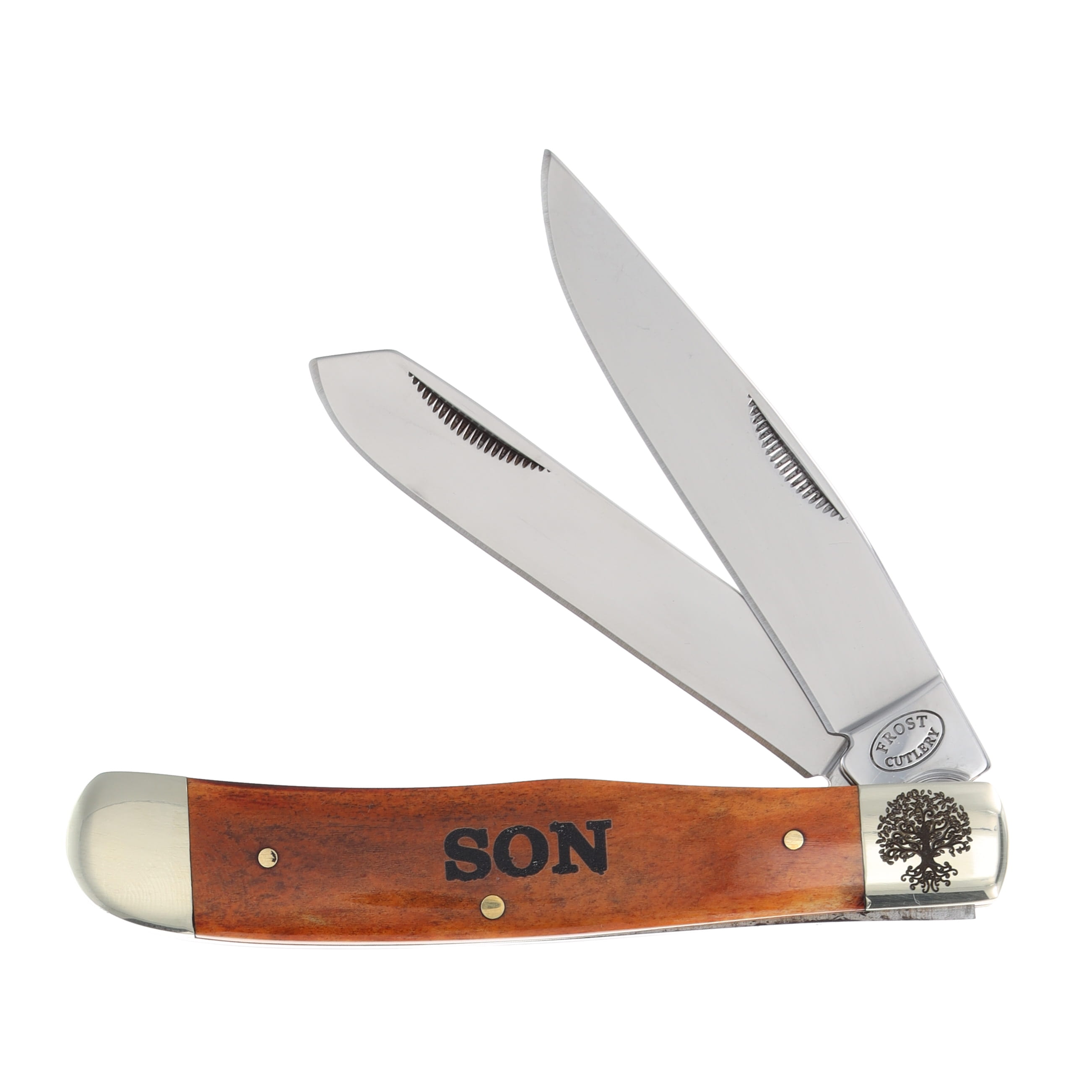 Frost Family Tree Brown Bone Trapper Folding Knife with Display Box-Son FRTREESON View 2