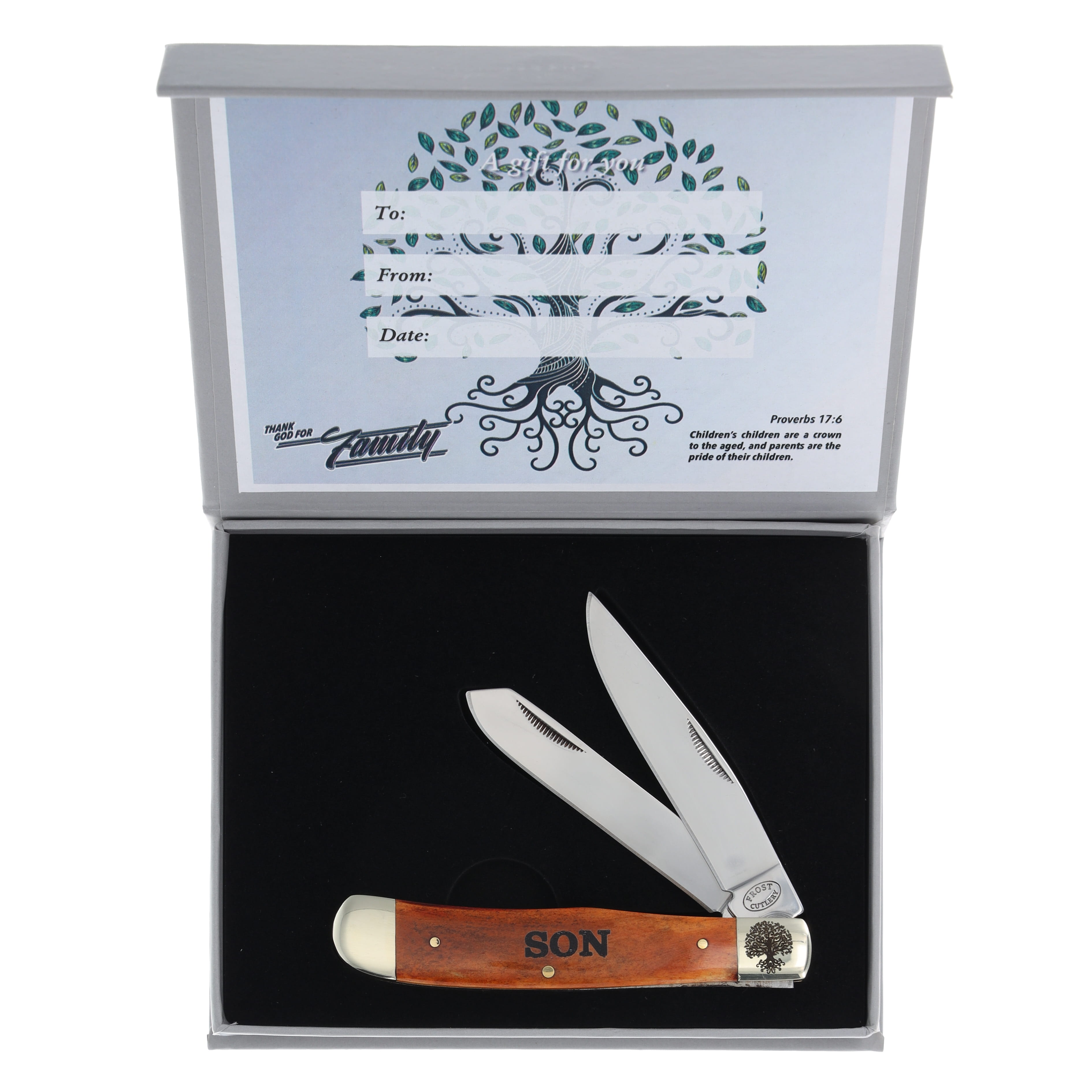 Frost Family Tree Brown Bone Trapper Folding Knife with Display Box-Son FRTREESON View 1