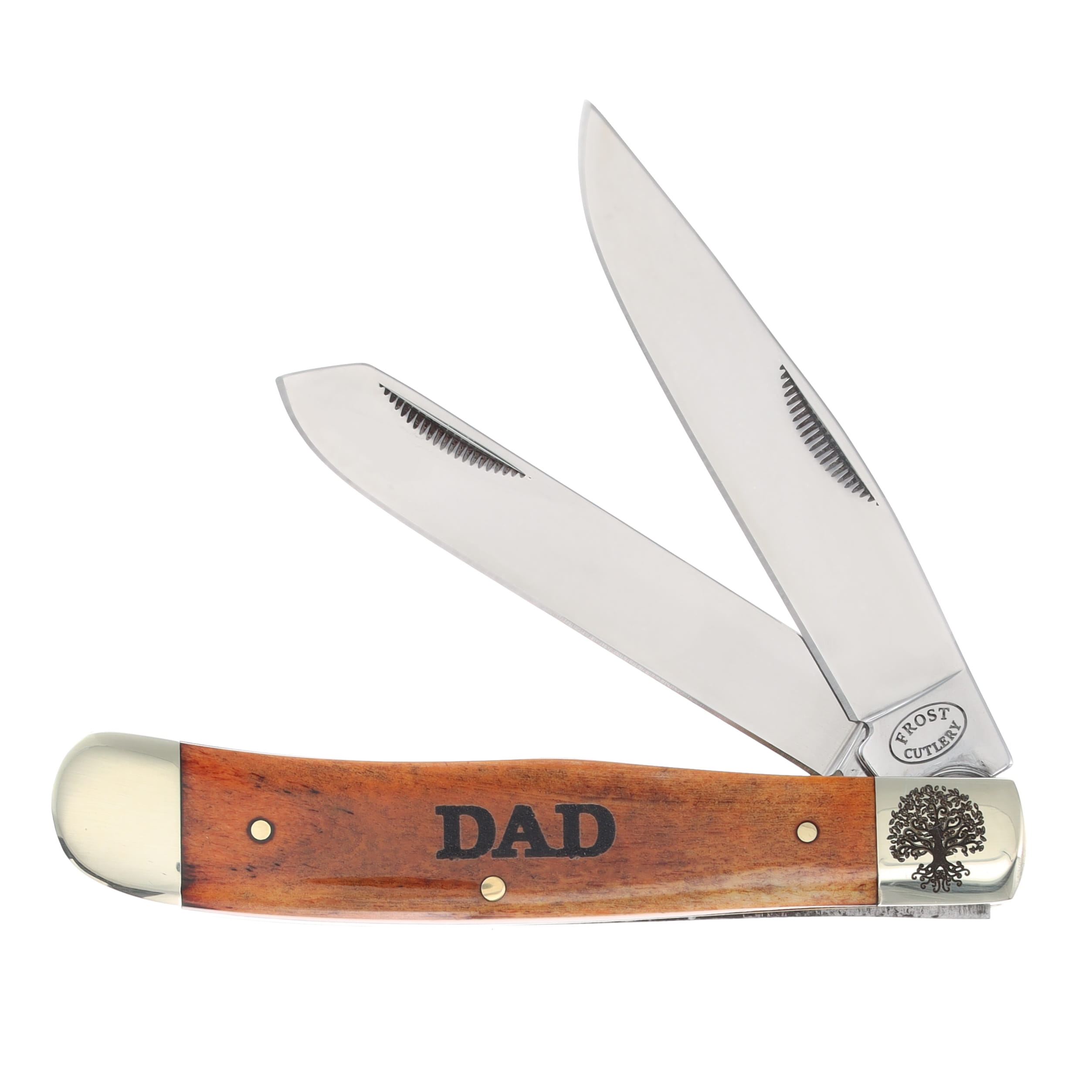 Frost Family Tree Brown Bone Trapper Folding Knife with Display Box-Dad FRTREEDAD View 2