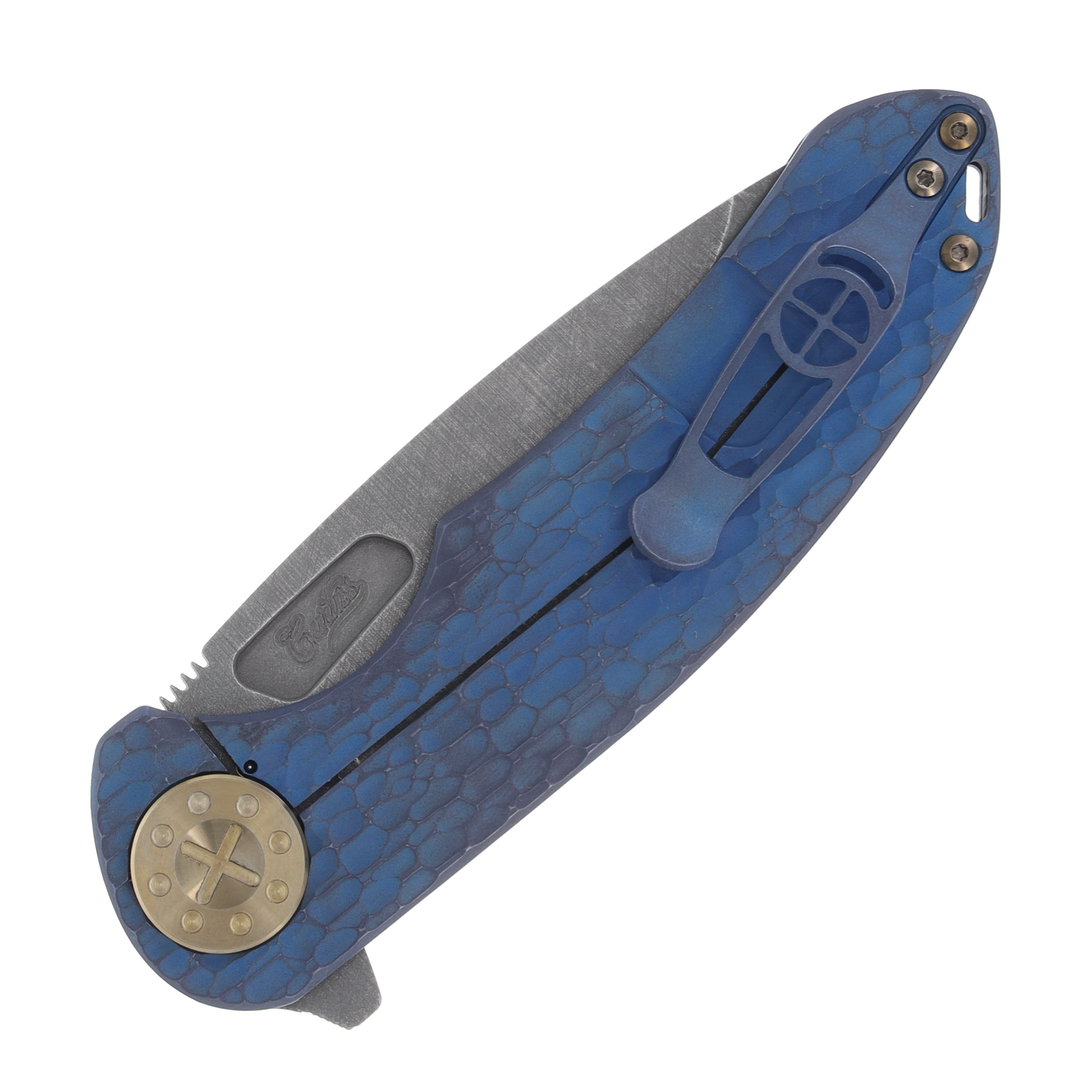 Curtiss Custom F3 Large Slicer Flipper Framelock Folding Knife Blue Blasted/Bronze Titanium CCKF3LSFBLUBLSTBZ View 9