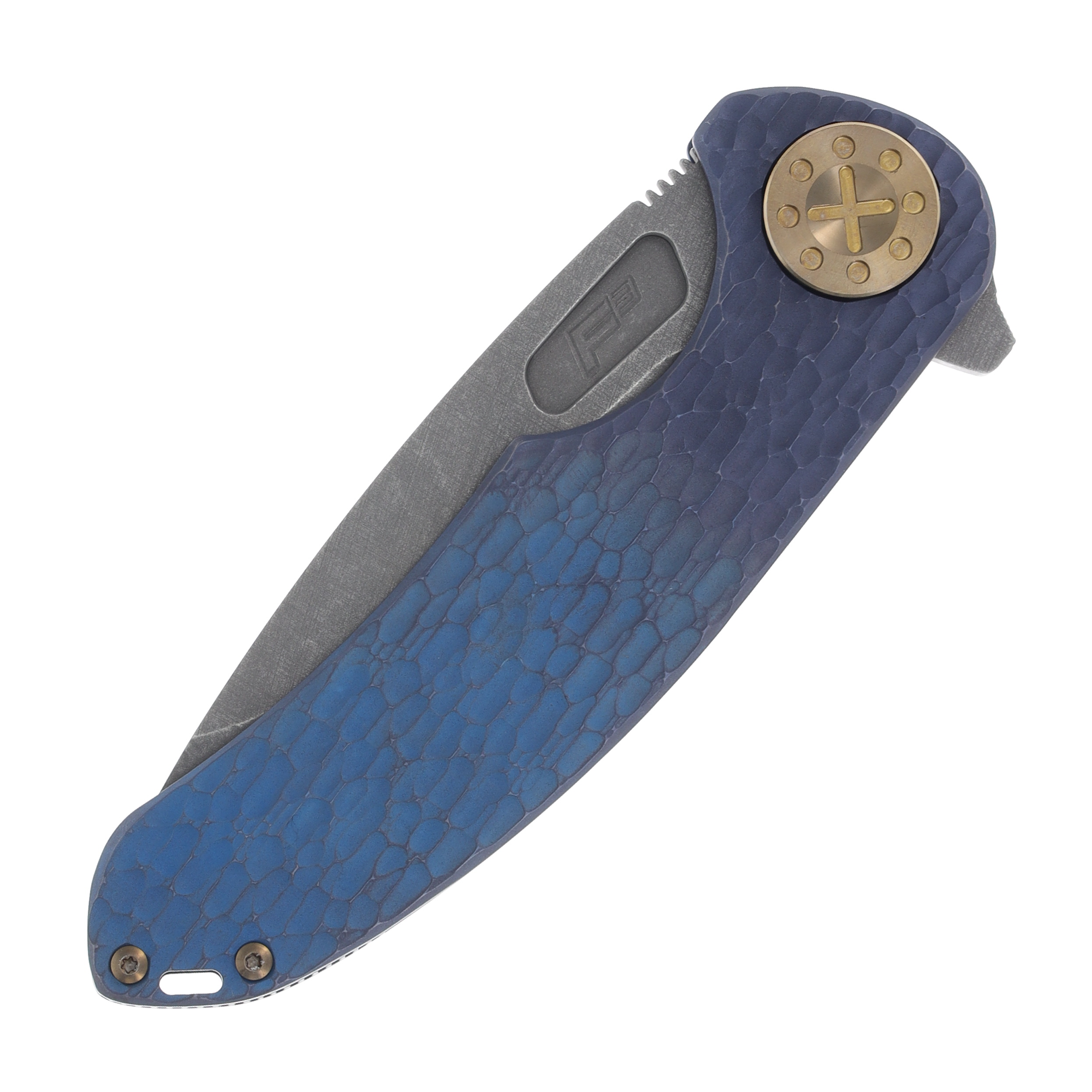 Curtiss Custom F3 Large Slicer Flipper Framelock Folding Knife Blue Blasted/Bronze Titanium CCKF3LSFBLUBLSTBZ View 10