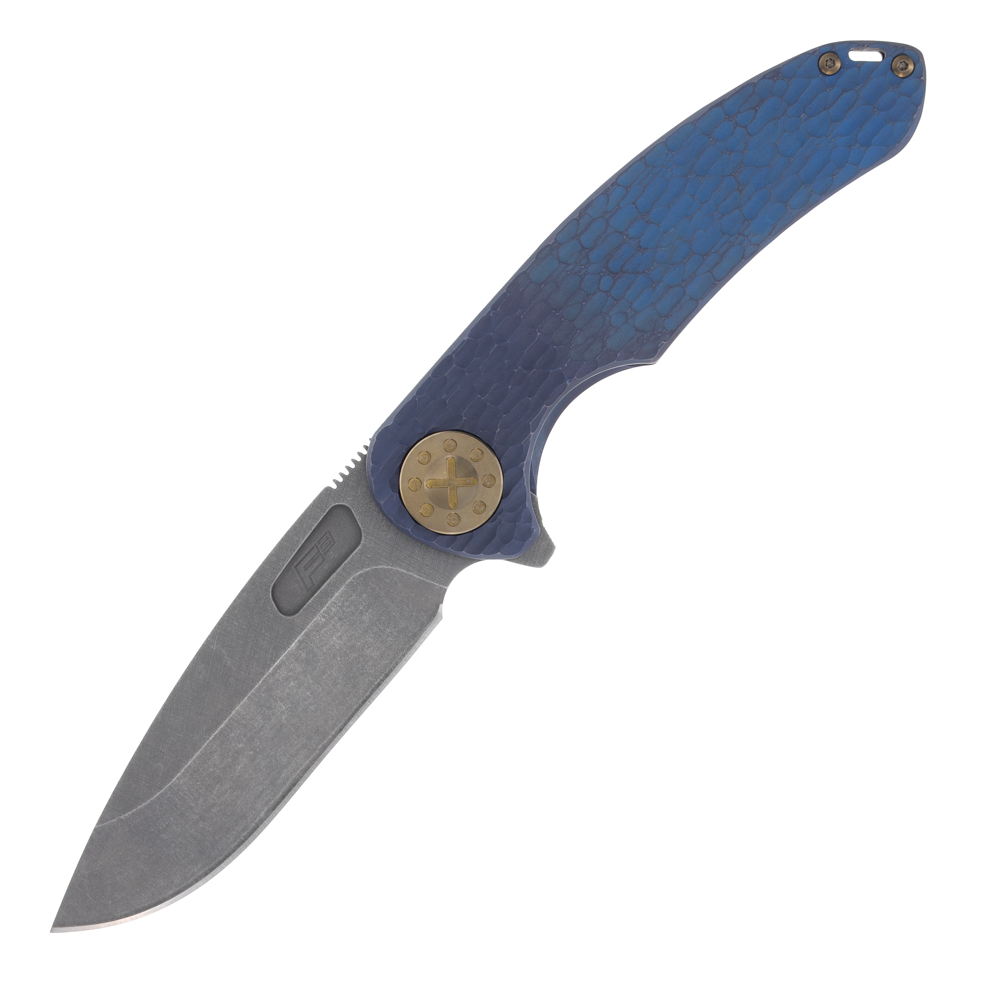 Curtiss Custom F3 Large Slicer Flipper Framelock Folding Knife Blue Blasted/Bronze Titanium CCKF3LSFBLUBLSTBZ View 11