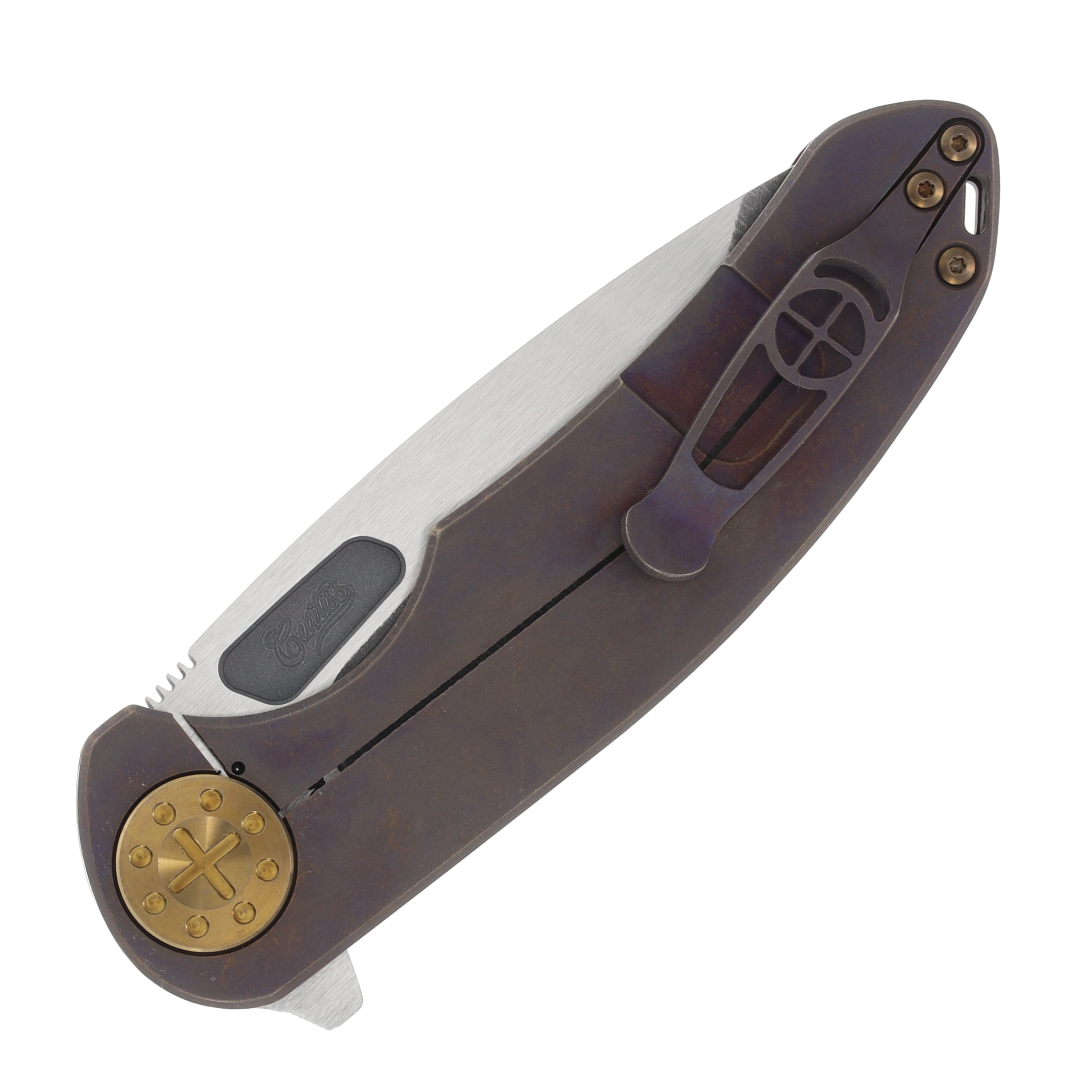 Curtiss Custom Knives F3 Large Flipper Folding Knife (Magnacut Spanto | Smooth Root Beer Titanium) CCKF3LSPFPRBBZ View 4