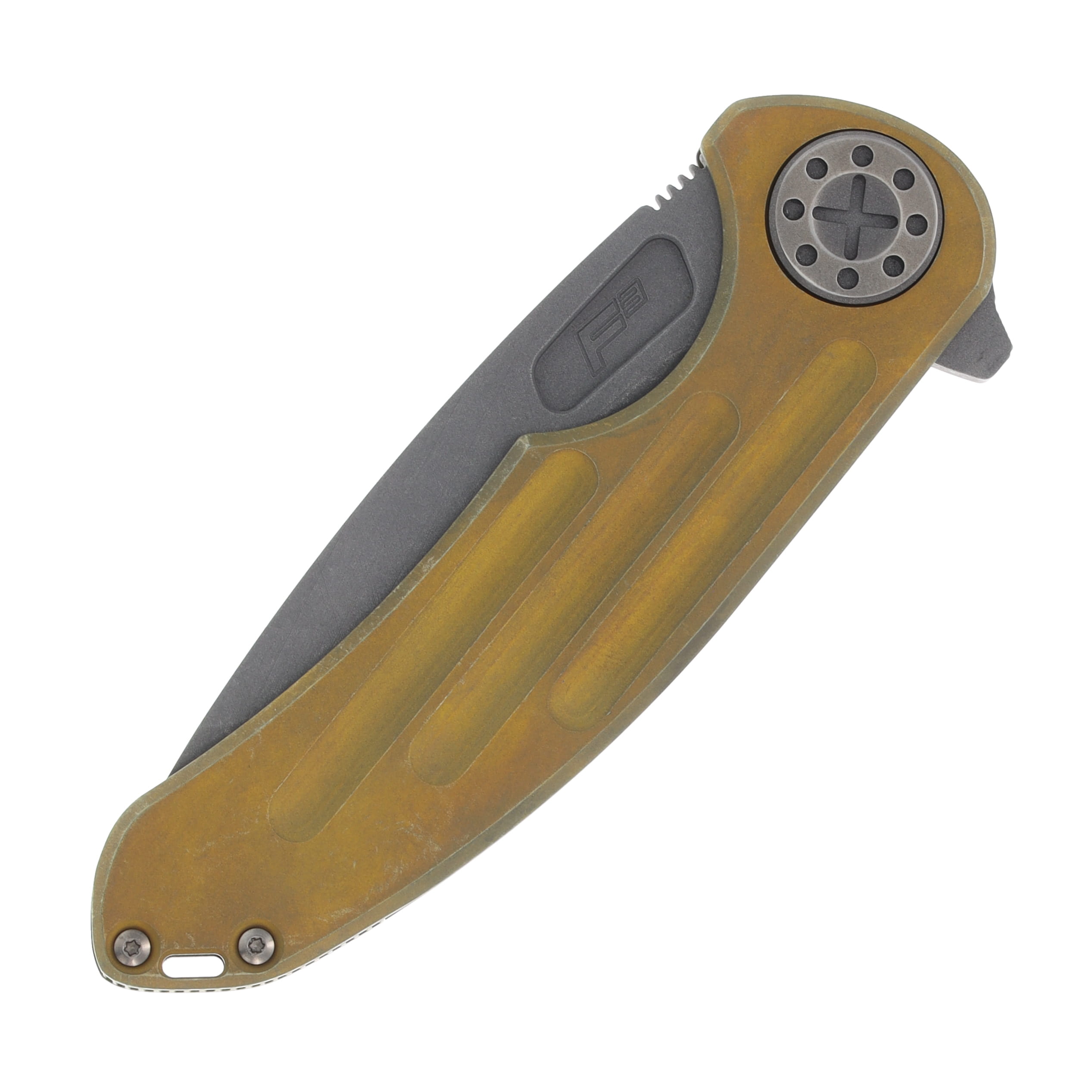 Curtiss Custom Knives F3 Large Framelock Folding Knife (Magnacut Spanto | Yellow Titanium) CCKF3LSPFPYELBLSTBLST View 3