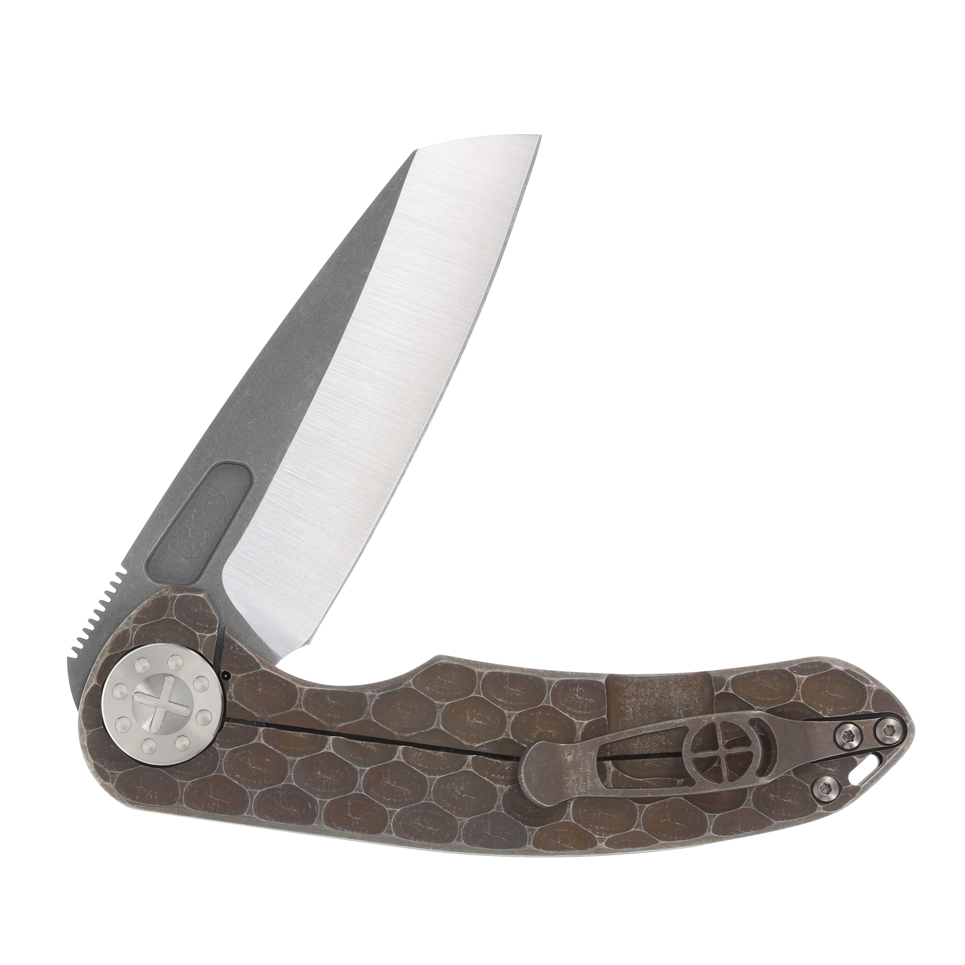 Curtiss Custom F3 Large Framelock Flipper Folding Knife Magnacut Wharny Textured Bronze Titanium CCKF3LWFBZ View 9