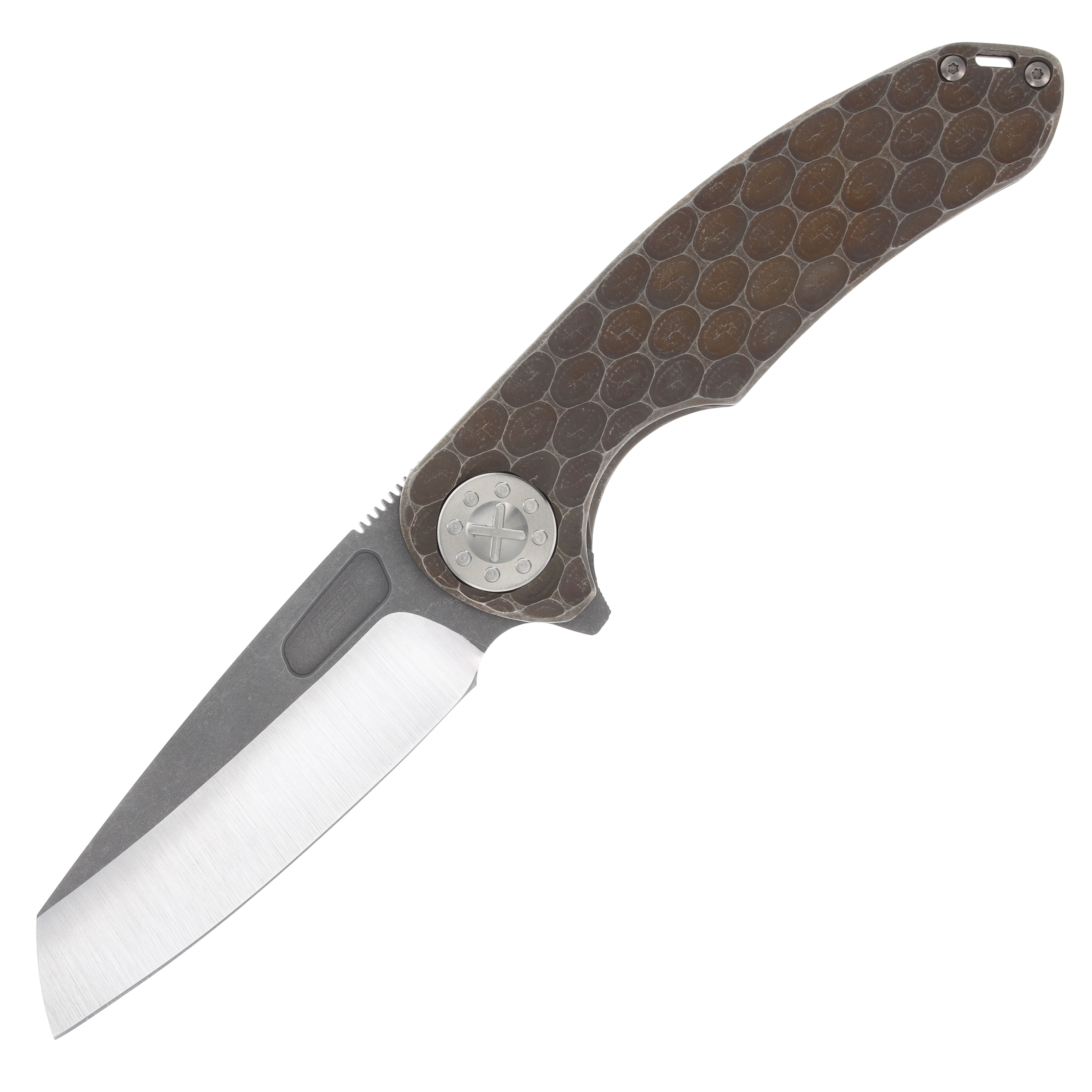 Curtiss Custom F3 Large Framelock Flipper Folding Knife Magnacut Wharny Textured Bronze Titanium CCKF3LWFBZ View 10