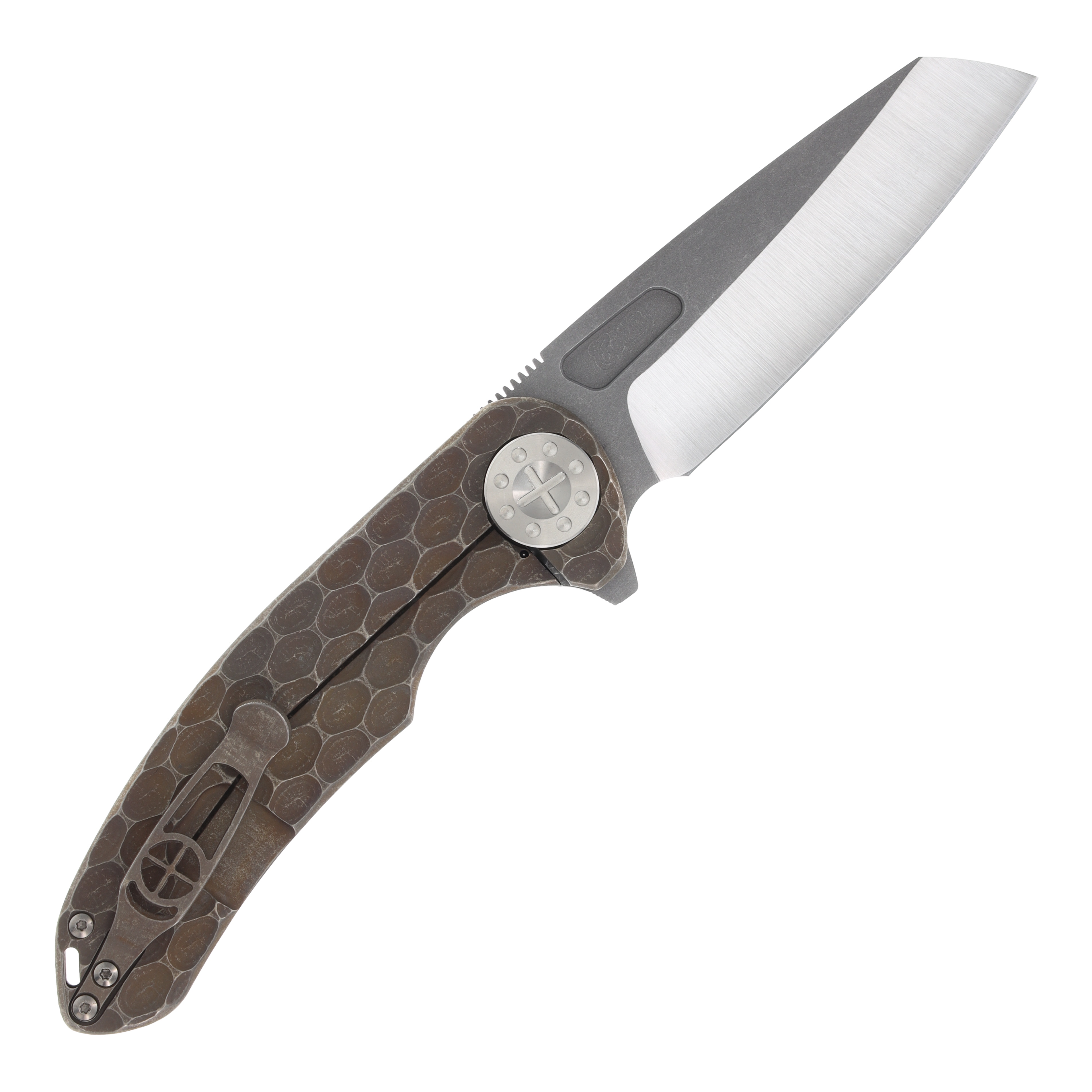 Curtiss Custom F3 Large Framelock Flipper Folding Knife Magnacut Wharny Textured Bronze Titanium CCKF3LWFBZ View 8