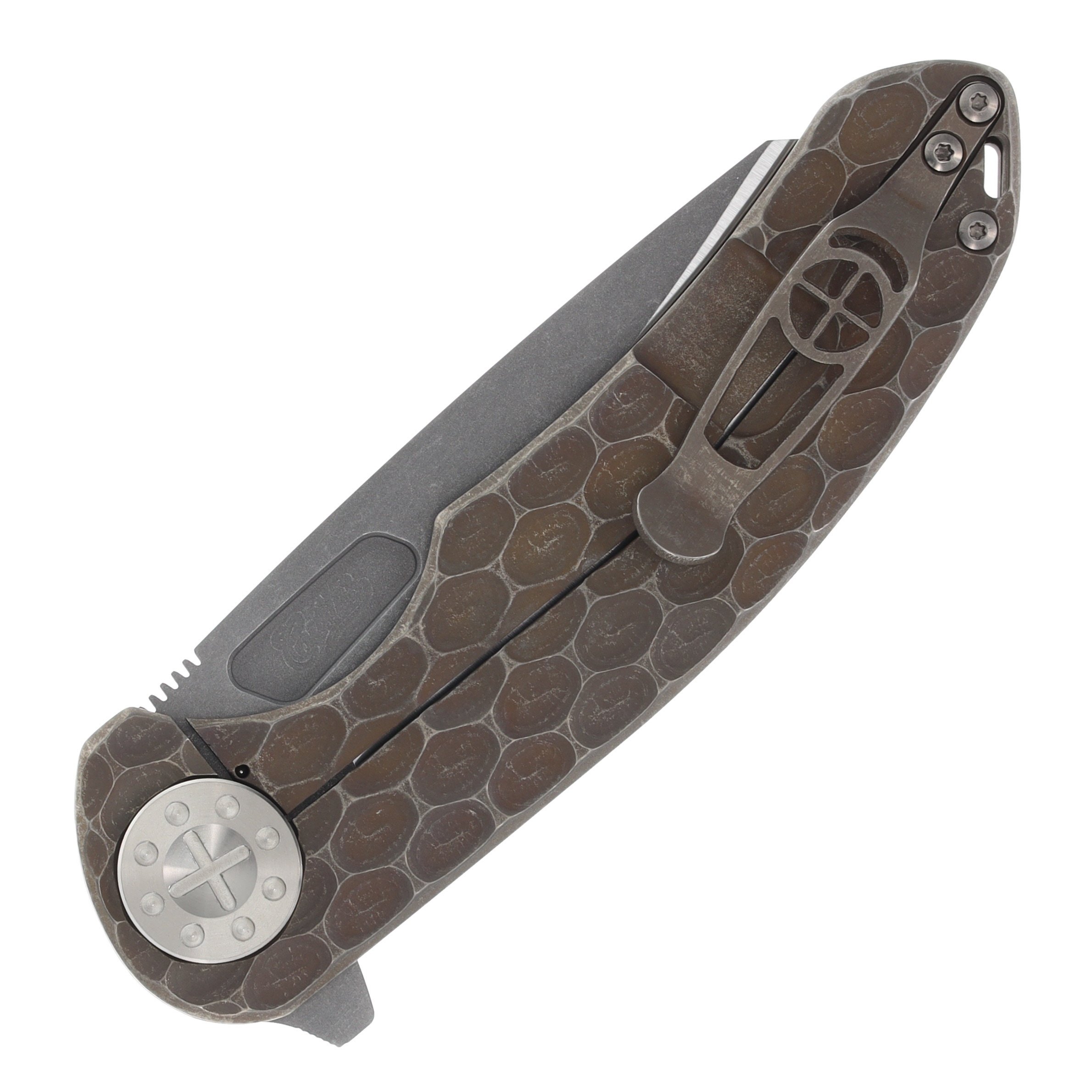 Curtiss Custom F3 Large Framelock Flipper Folding Knife Magnacut Wharny Textured Bronze Titanium CCKF3LWFBZ View 12