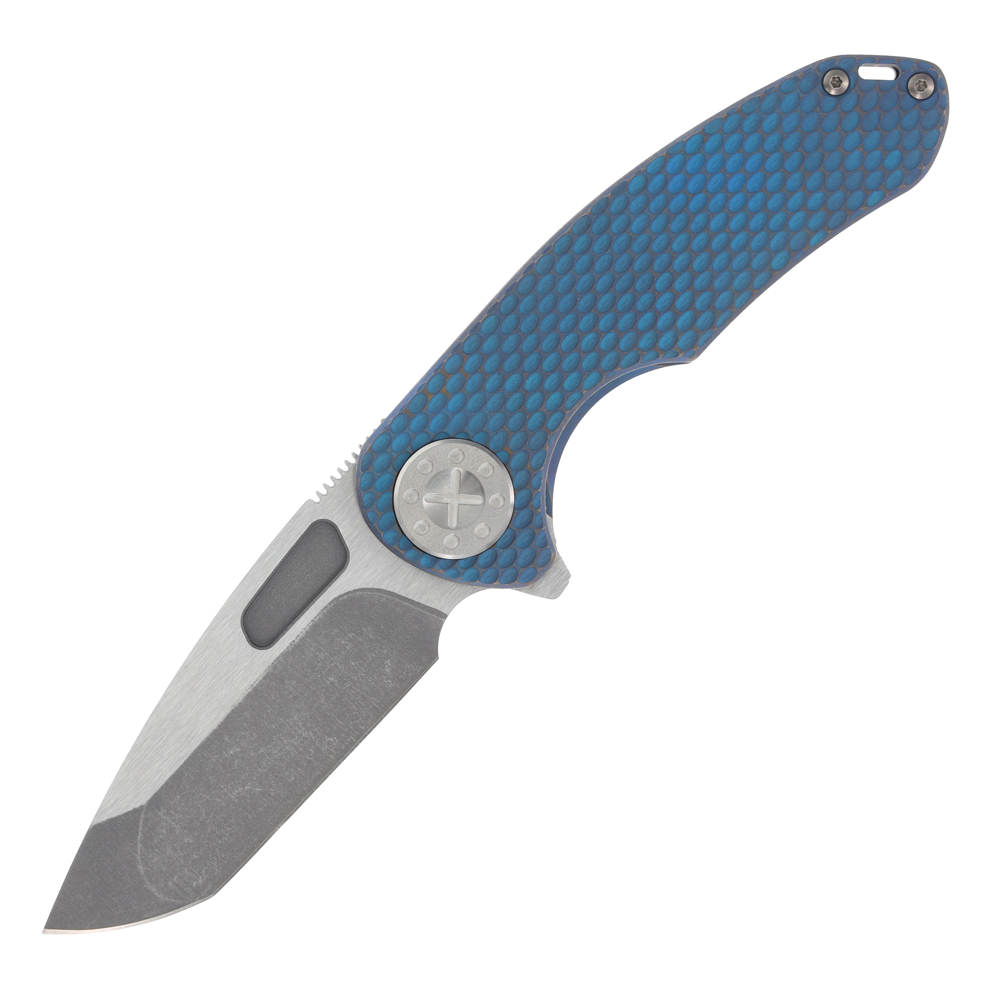Curtiss Custom Knives F3 Medium Framelock Flipper Folding Knife Magnacut Spanto, Bronzed Blue Titanium CCKF3MSPFBLUBZ View 12