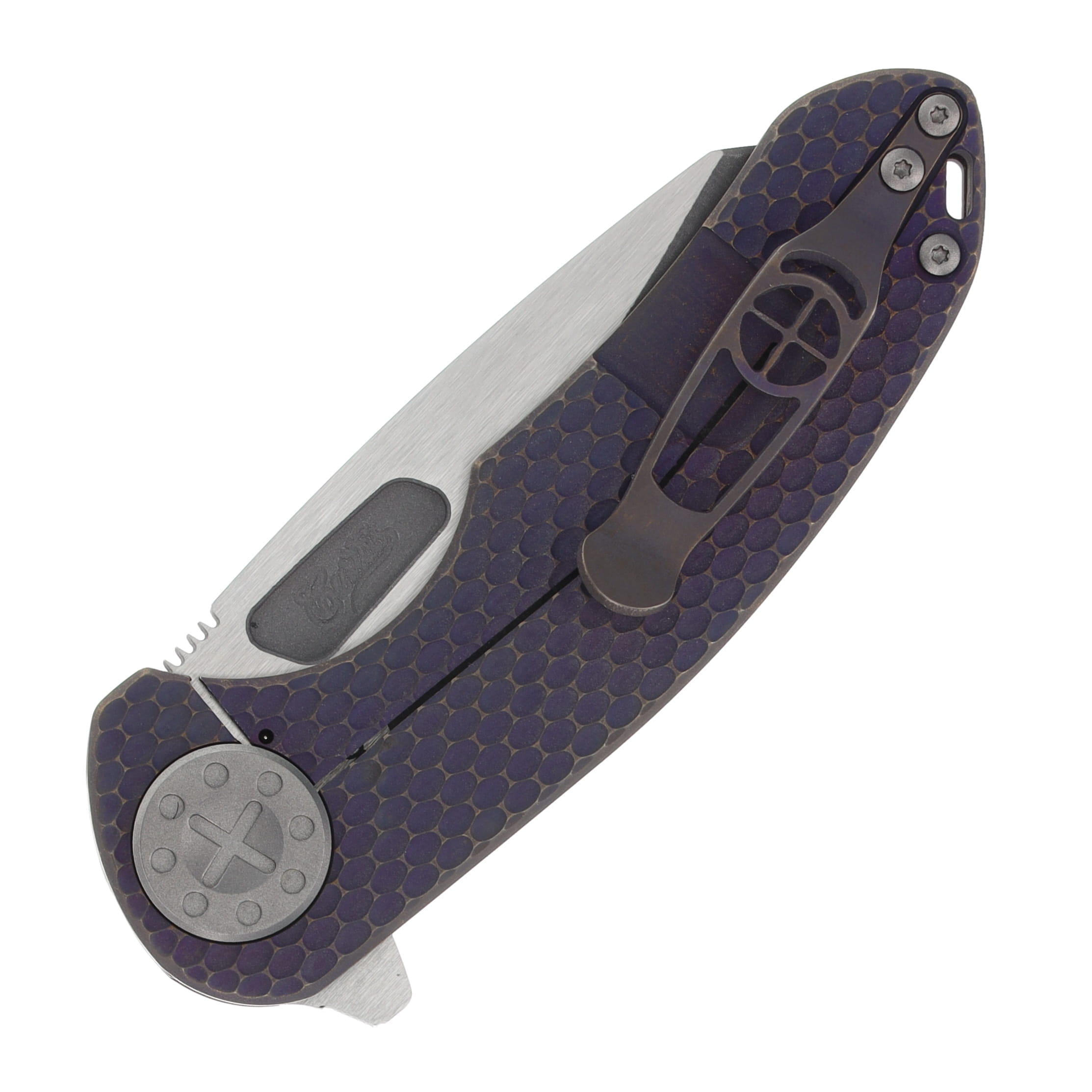 Curtiss Custom Knives F3 Medium Framelock Flipper Folding Knife (Magnacut Wharny  | Bronzed Plum Titanium) CCKF3MWFPLMZB View 4