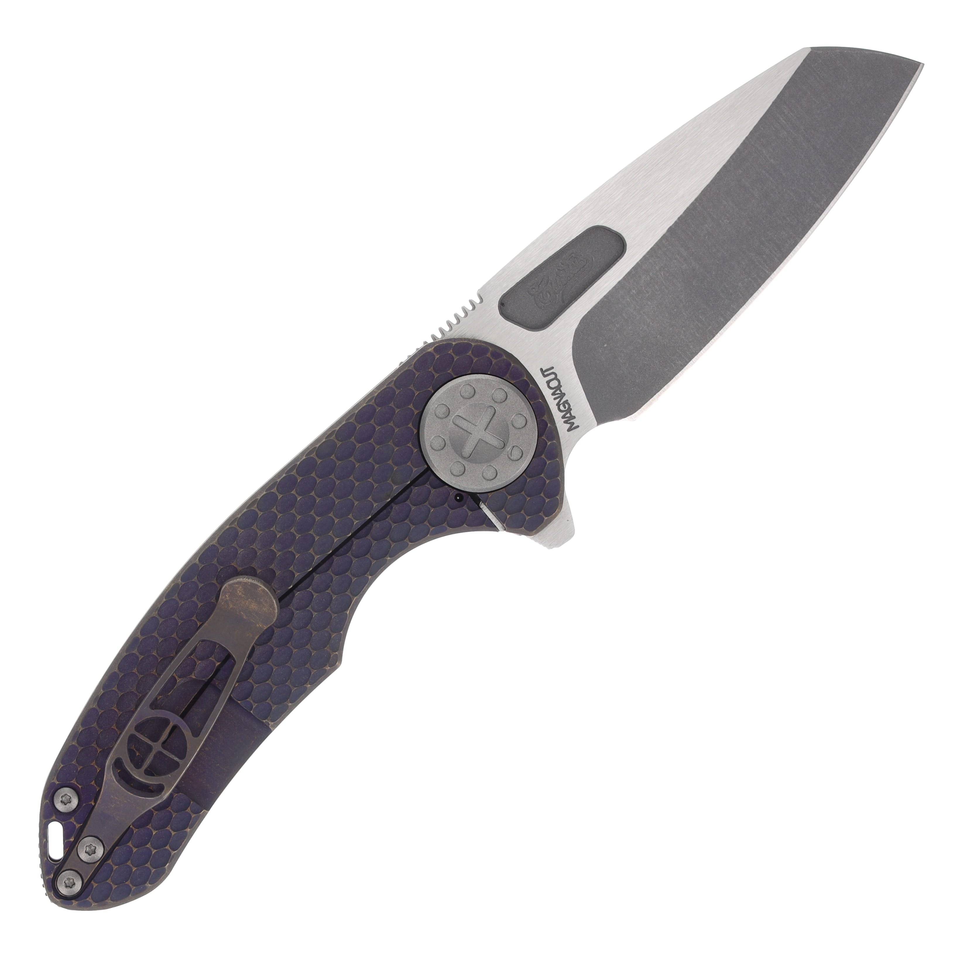 Curtiss Custom Knives F3 Medium Framelock Flipper Folding Knife (Magnacut Wharny  | Bronzed Plum Titanium) CCKF3MWFPLMZB View 2