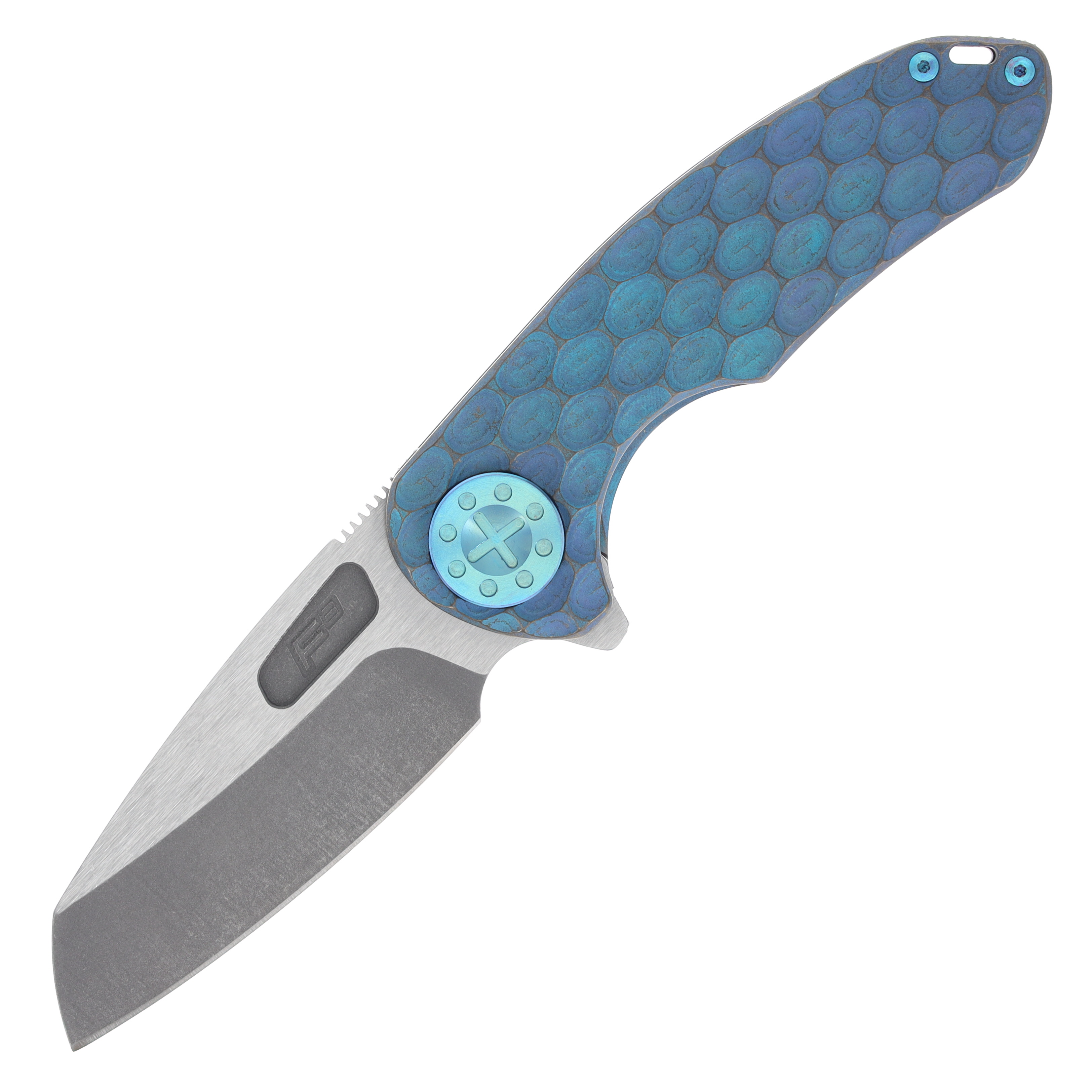 Curtiss Custom Knives F3 Medium Framelock Flipper Folding Knife (Magnacut Wharny, Two-Tone Blue Titanium) CCKF3MWFBLUBLU View 8