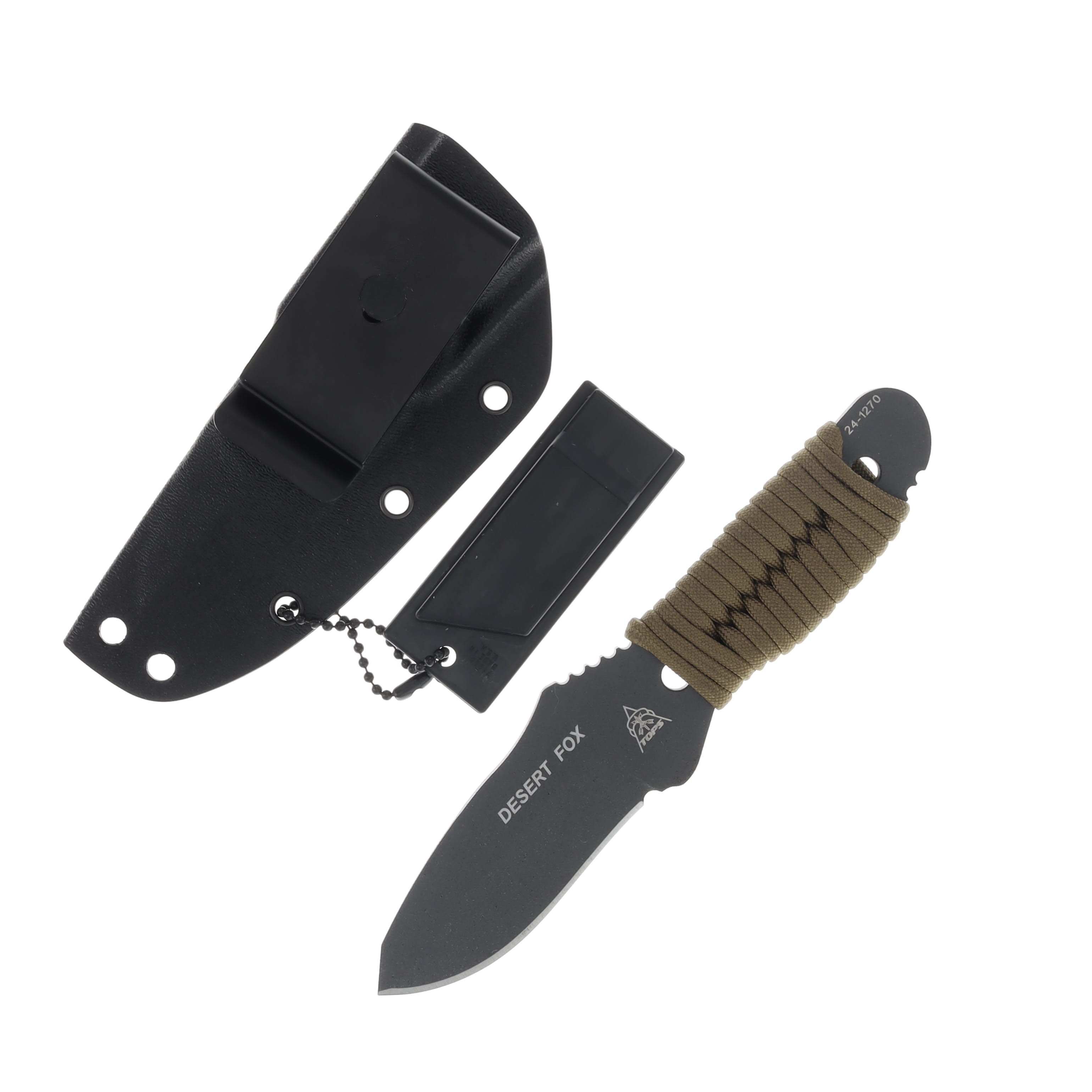 TOPS Knives Desert Fox Fixed Blade Knife 1095 Skeletonized Brown Cord Wrapped TPDFOX01 View 2