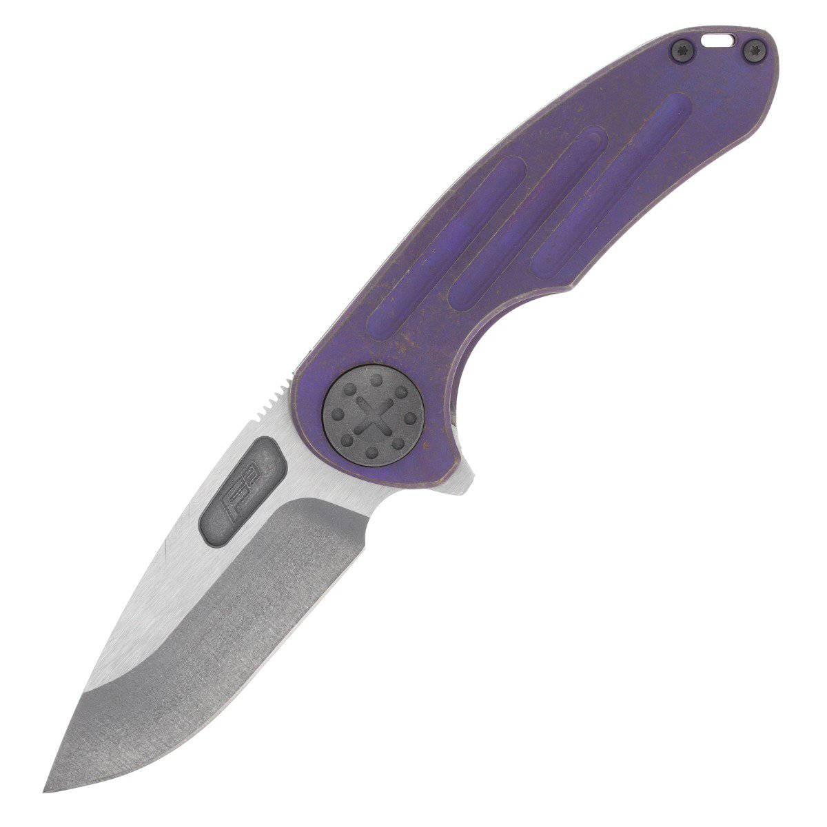 Curtiss Custom F3 Flipper Framelock Folding Knife Medium Slicer Magnacut/Ball-Mill Two-Tone Purple CCKF3MSFGLDBLST View 1