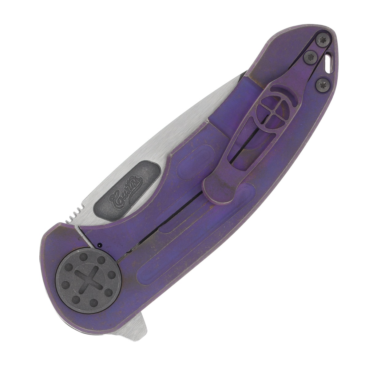 Curtiss Custom F3 Flipper Framelock Folding Knife Medium Slicer Magnacut/Ball-Mill Two-Tone Purple CCKF3MSFGLDBLST View 2