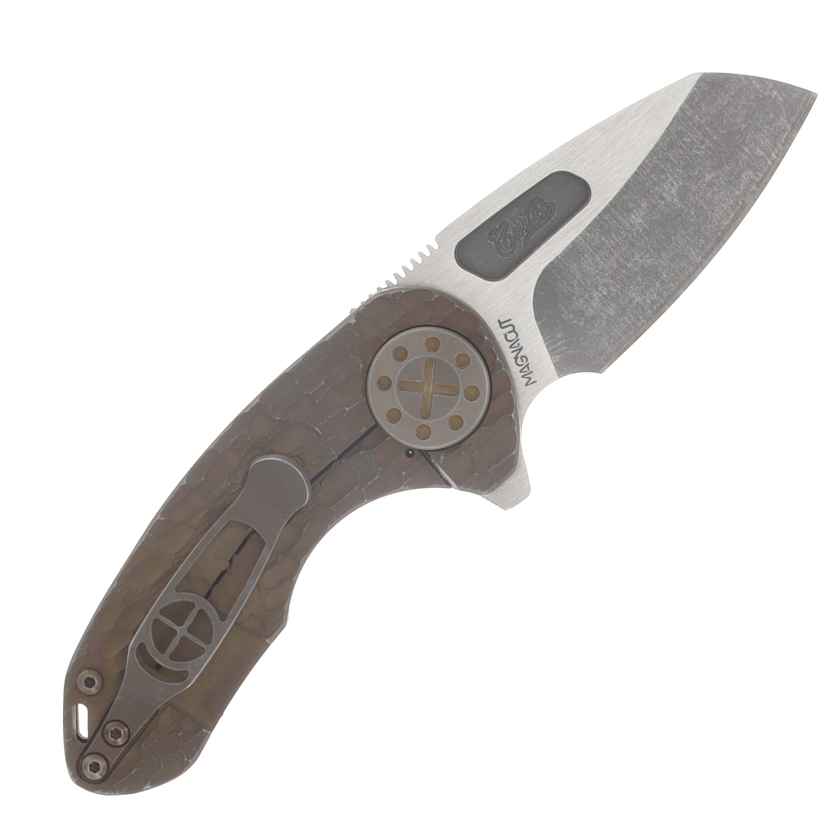 Curtiss Custom Knives F3 Compact Framelock Folding Knife (Magnacut Wharny, Milled Bronze Titanium) CCKF3CWFBZBZ View 2