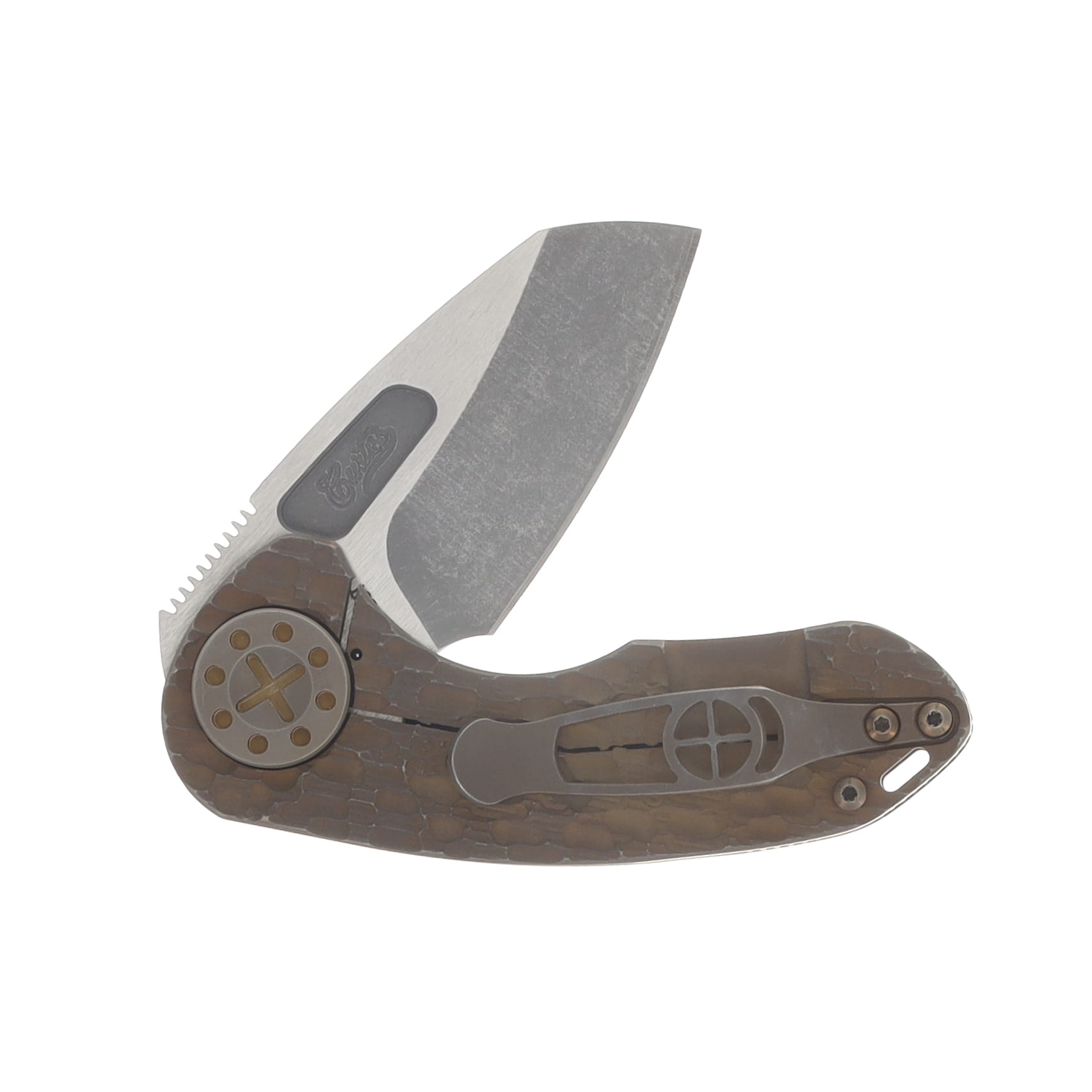 Curtiss Custom Knives F3 Compact Framelock Folding Knife (Magnacut Wharny, Milled Bronze Titanium) CCKF3CWFBZBZ View 4