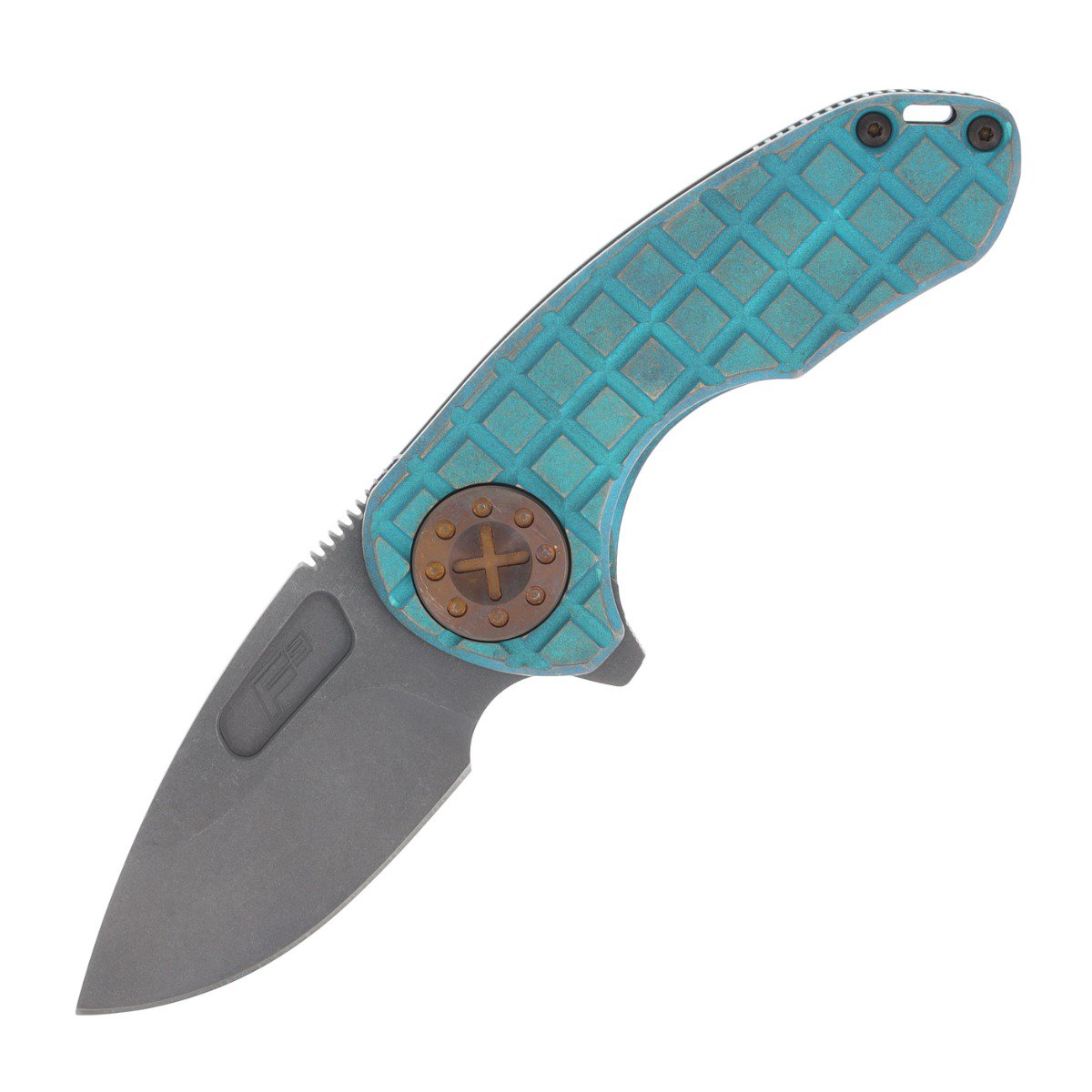 Curtiss Custom F3 Compact Framelock Flipper Folding Knife Magnacut Slicer/Frag-Patterned Antique Green CCKF3CSFAGBLSTBZ View 1
