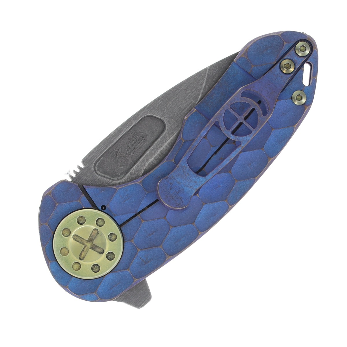 Curtiss Custom Knives F3 Compact Framelock Flipper Folding Knife (Magnacut Slicer, Purple/Yellow) CCKF3CSFPURYEL View 2