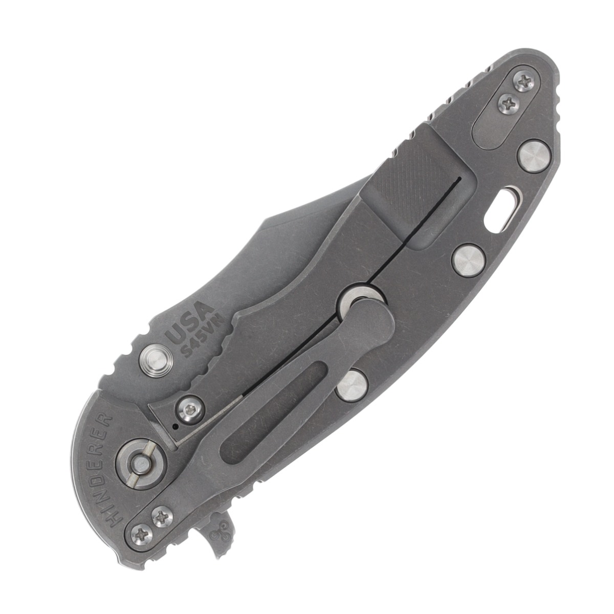 Hinderer XM-18 3.5 Framelock Flipper Folding Knife Working Finish Bowie/FDE G-10 Gray Titanium KXM35BOWWFFDEG10 View 2