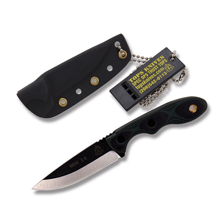 TOPS Knives Mini Scandi Fixed Blade Green-Black G10 3in Plain Drop Point TPMSKGB View 1