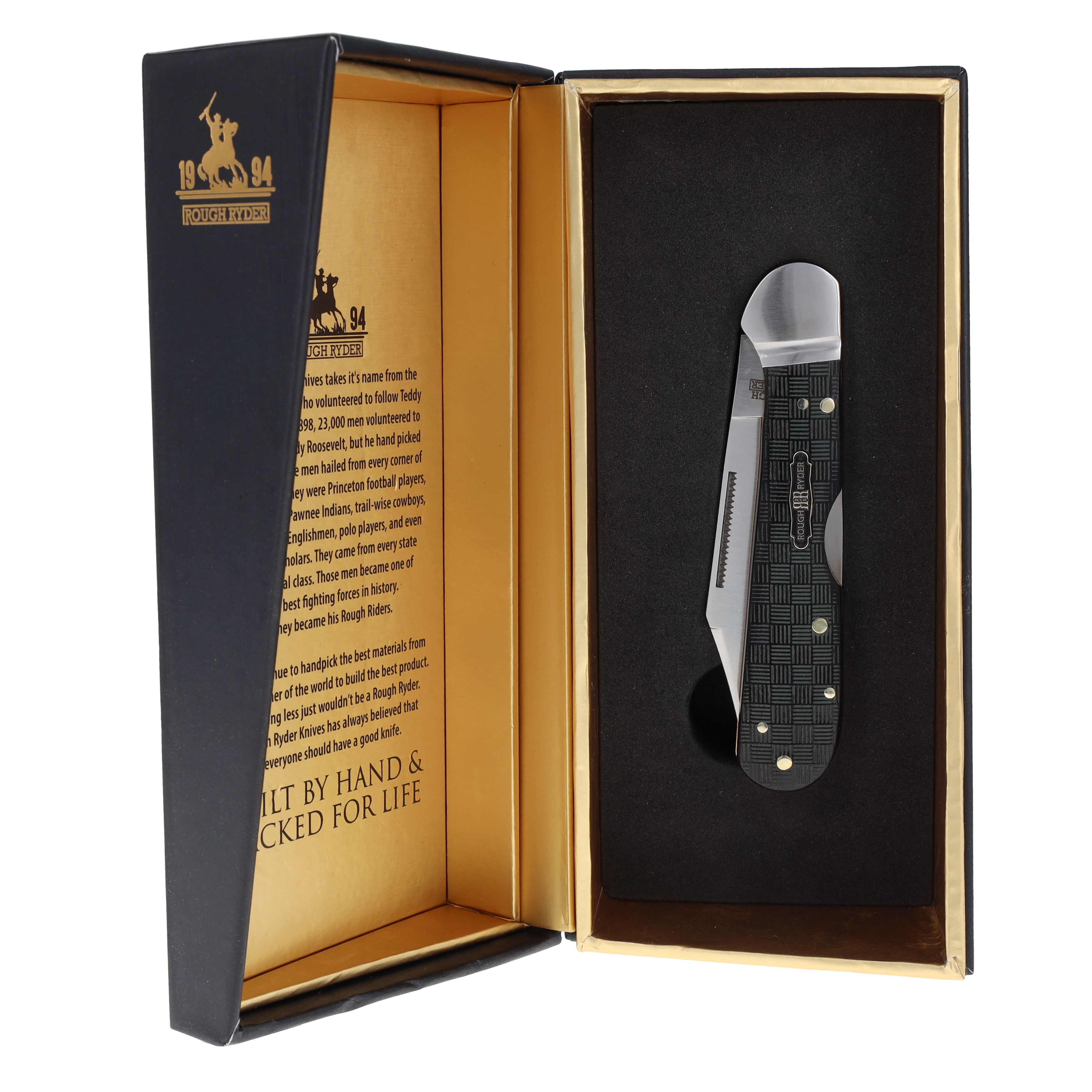 Rough Ryder Black Reserve Copperhead Folding Knife (Black Basketweave Pakkawood) RR2564 View 9