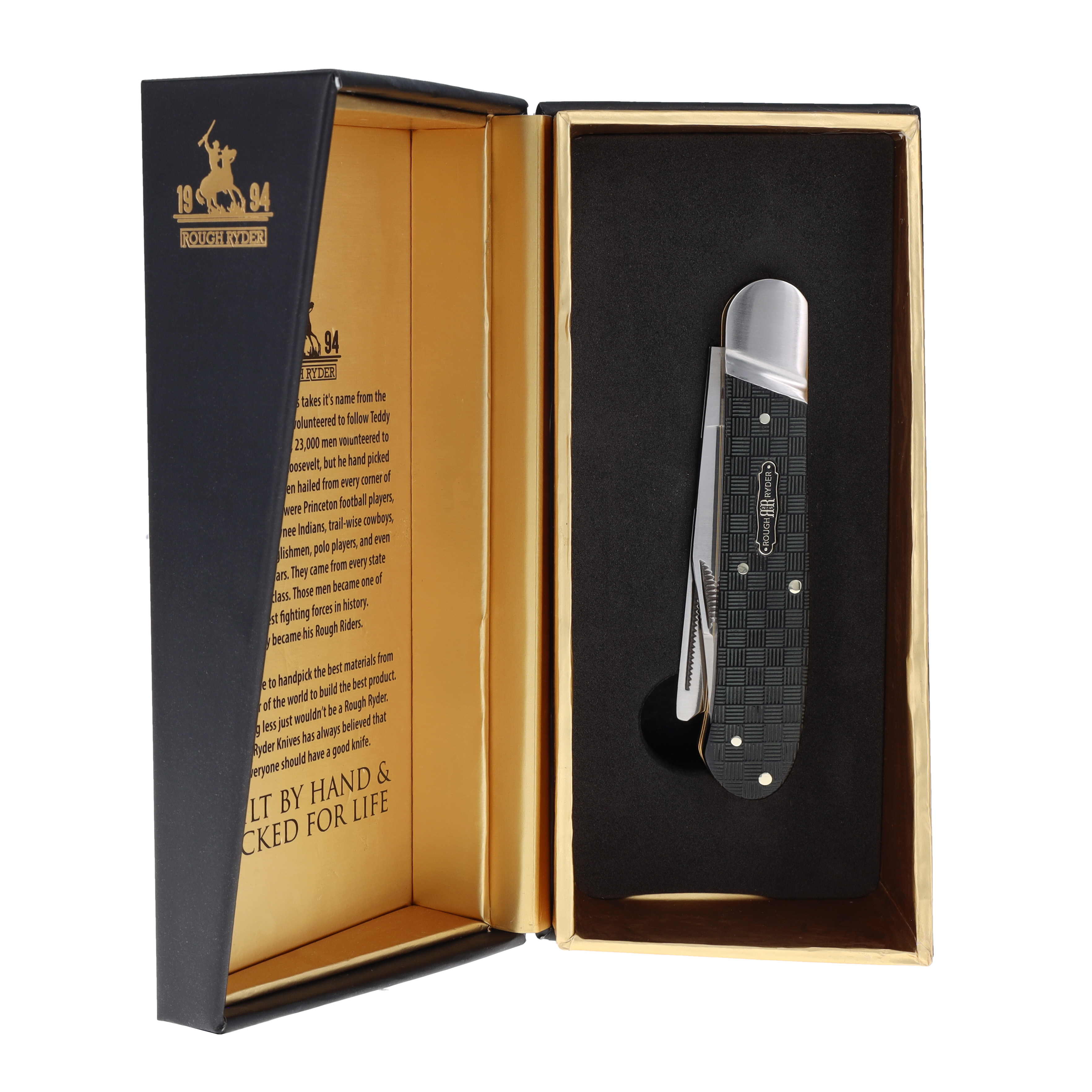 Rough Ryder Black Reserve One Arm Razor Folding Knife (Black Basketweave Pakkawood) RR2568 View 9