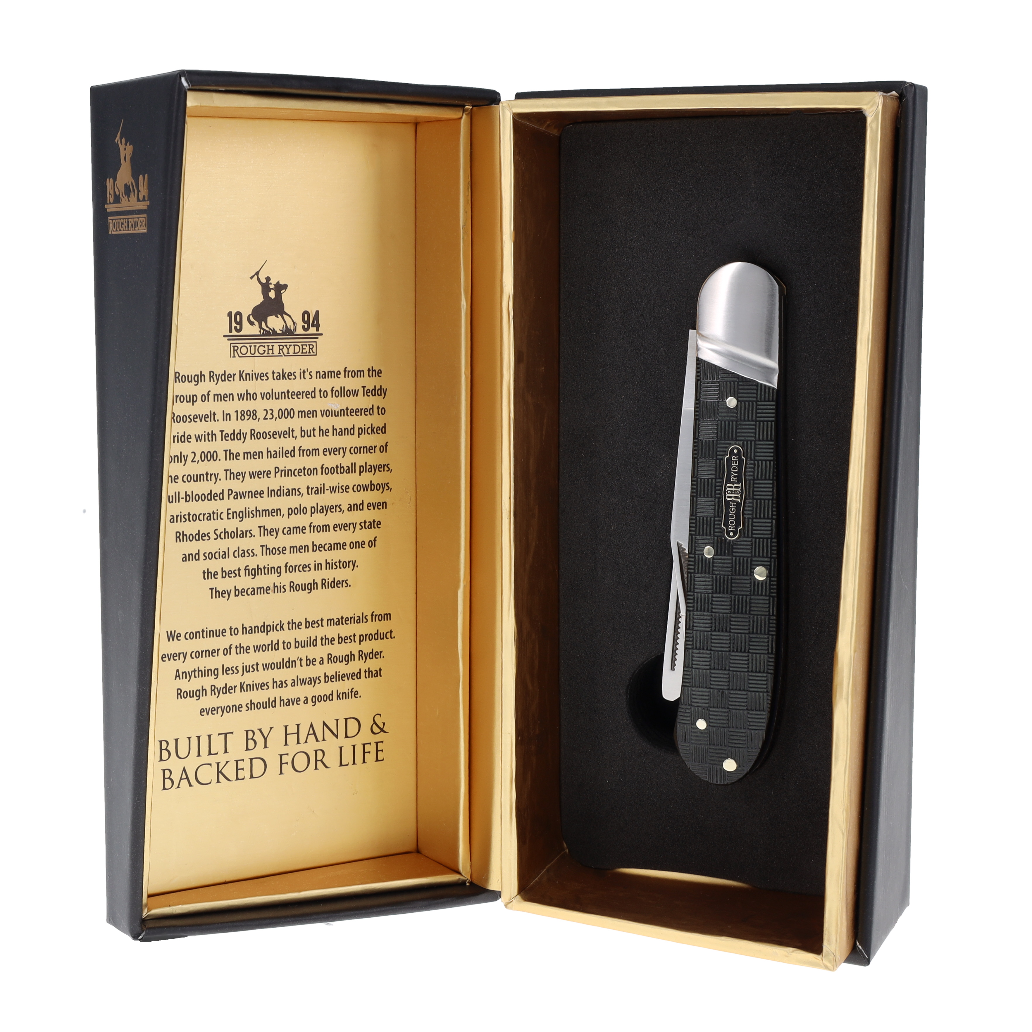 Rough Ryder Black Reserve One Arm Razor Folding Knife (Black Basketweave Pakkawood) RR2568 View 7