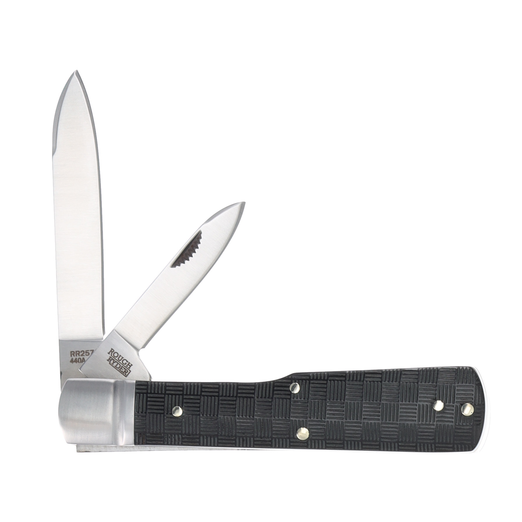 Rough Ryder Black Reserve Gunstock Folding Knife Black Basketweave Pakkawood RR2570 View 2