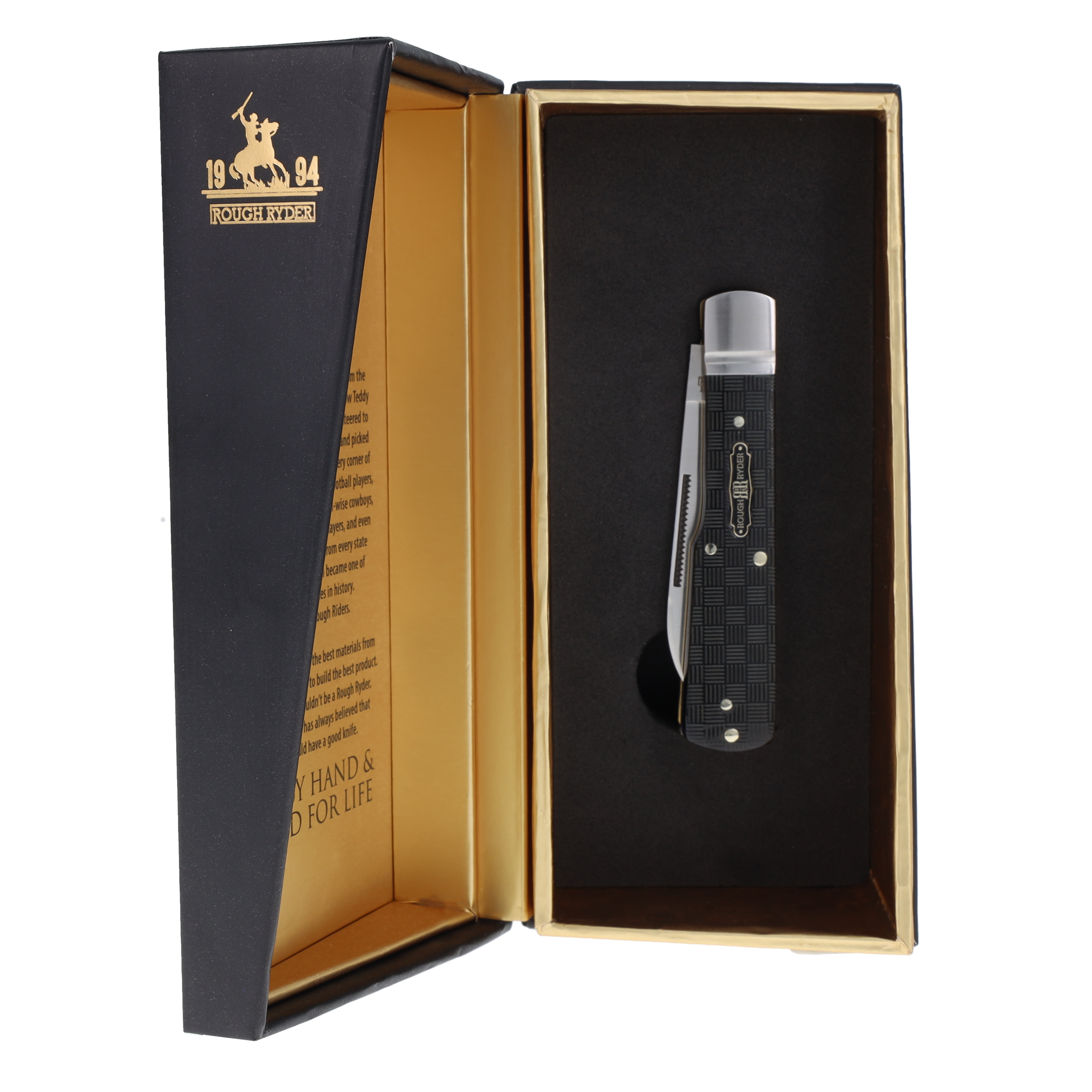Rough Ryder Black Reserve Gunstock Folding Knife Black Basketweave Pakkawood RR2570 View 9