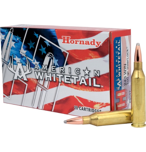 Hornady American Whitetail .243 Win 100gr InterLock SPBT Brass 20rd Box 8047 View 1
