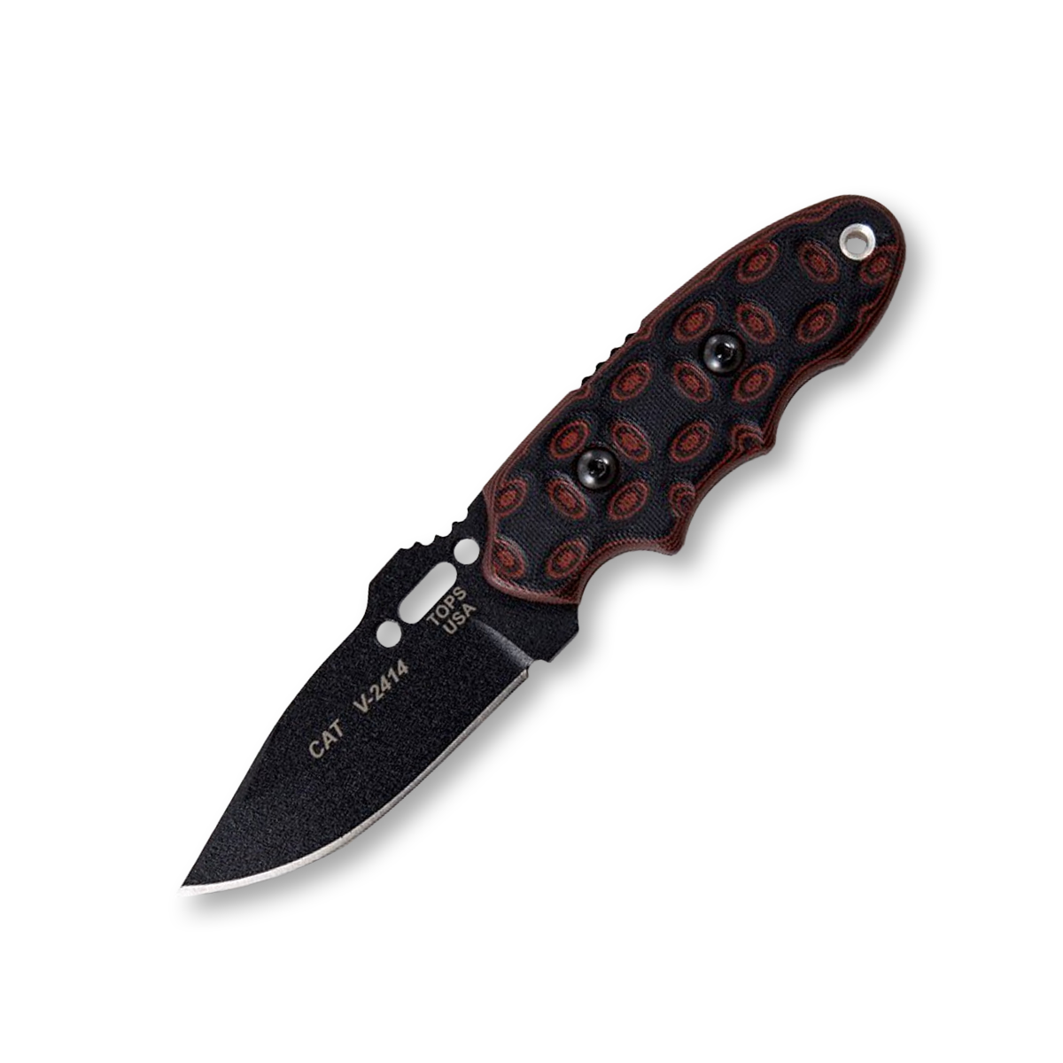 TOPS C.A.T. Fixed Blade Red Black Bullseye Plain Black Drop Point TP200H02 View 2