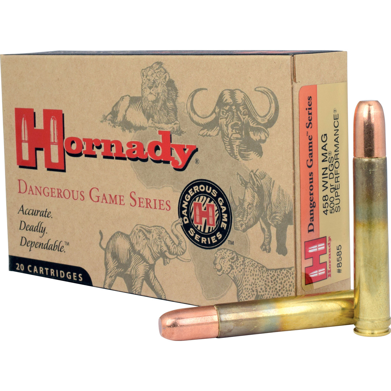 Hornady Dangerous Game Superformance 458 Win Mag 500 Grain Brass 20 Rounds RN 8585 View 1
