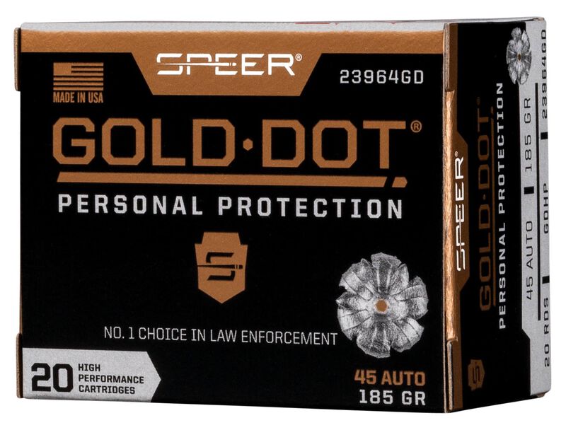 Speer Gold Dot .45 ACP 185 Grain Jacketed Hollow Point Nickel 20 Rds 23964 View 2