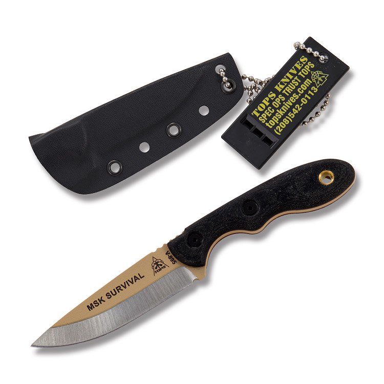 TOPS Mini Scandi Survival Knife 3in Plain Coyote Tan Drop Point TPMSKSURV View 1